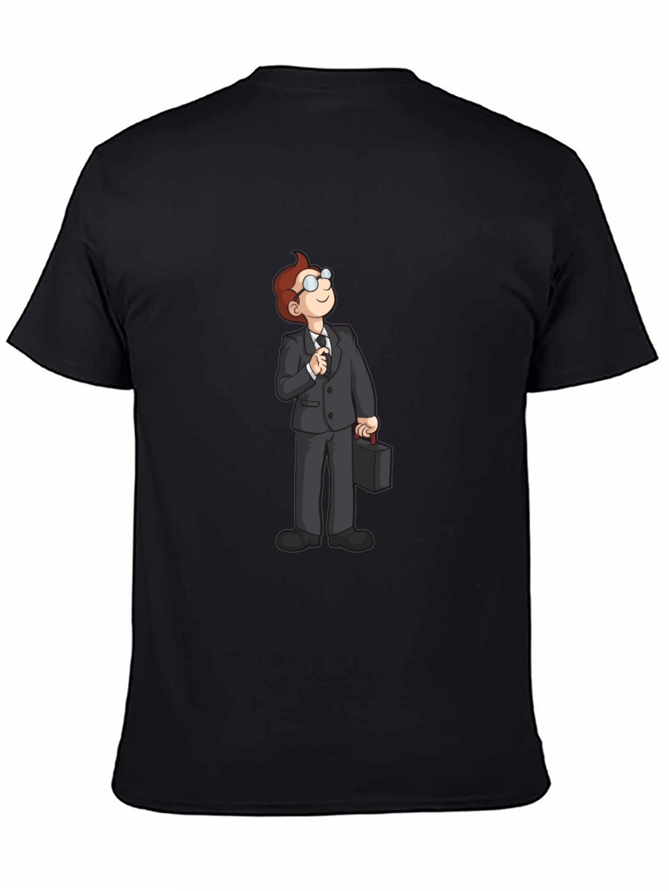 Black Cartoon Businessman Graphic Tee - Black Casual T-Shirt view 4