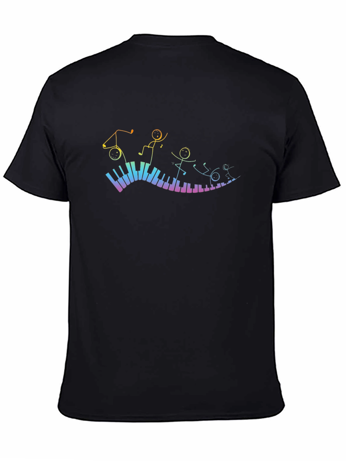 Black Musical Stick Figures Piano T-Shirt view 4