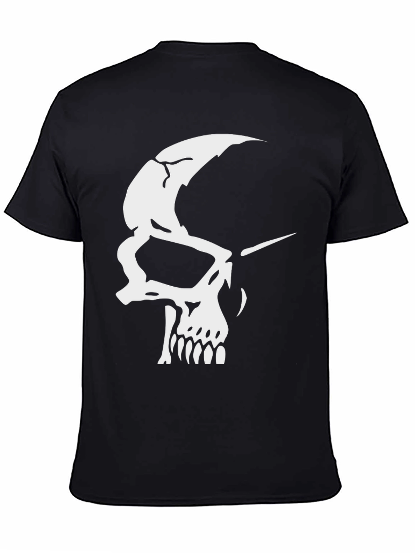 Black Skull Graphic Tee - Black Cotton Casual T-Shirt view 4