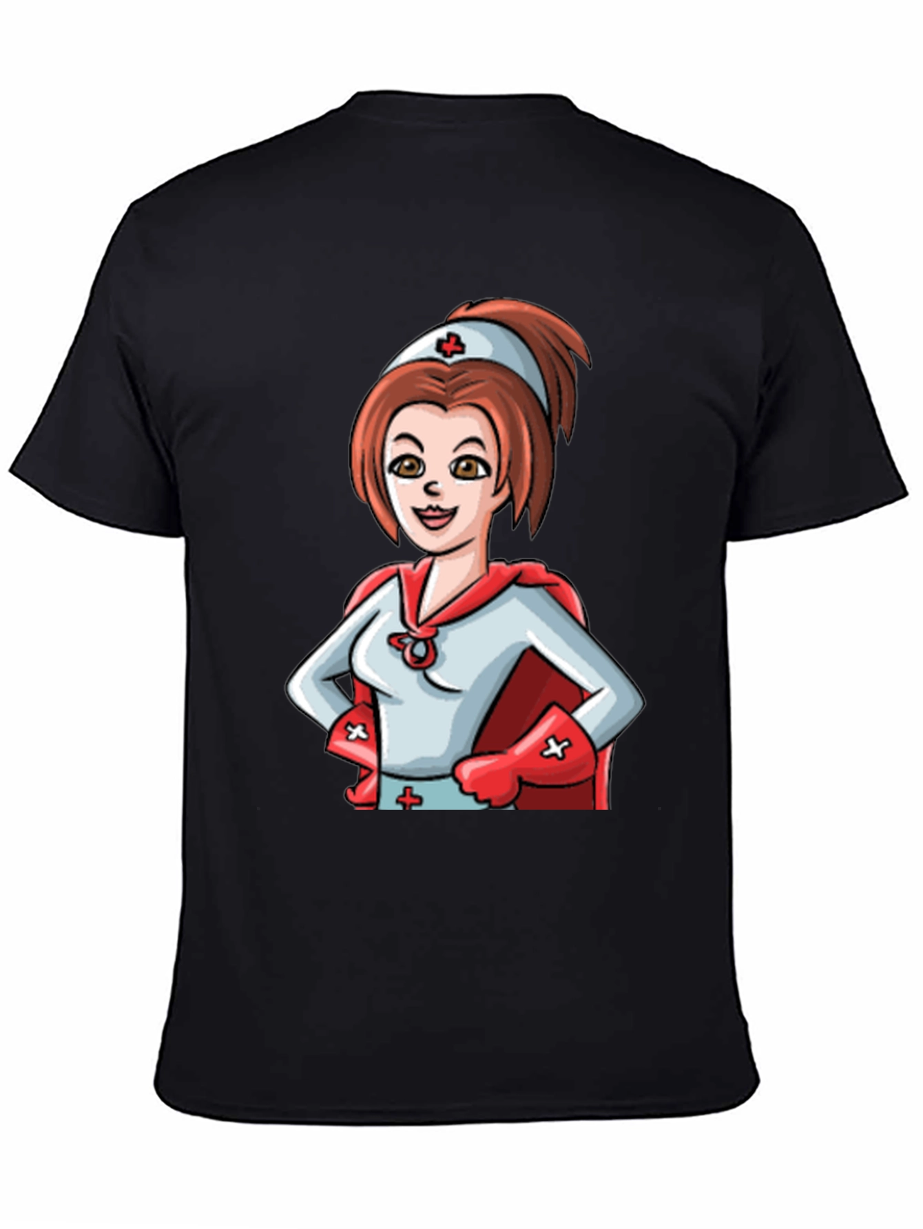 Black Nurse Superhero T-Shirt - Black Cotton Tee view 4