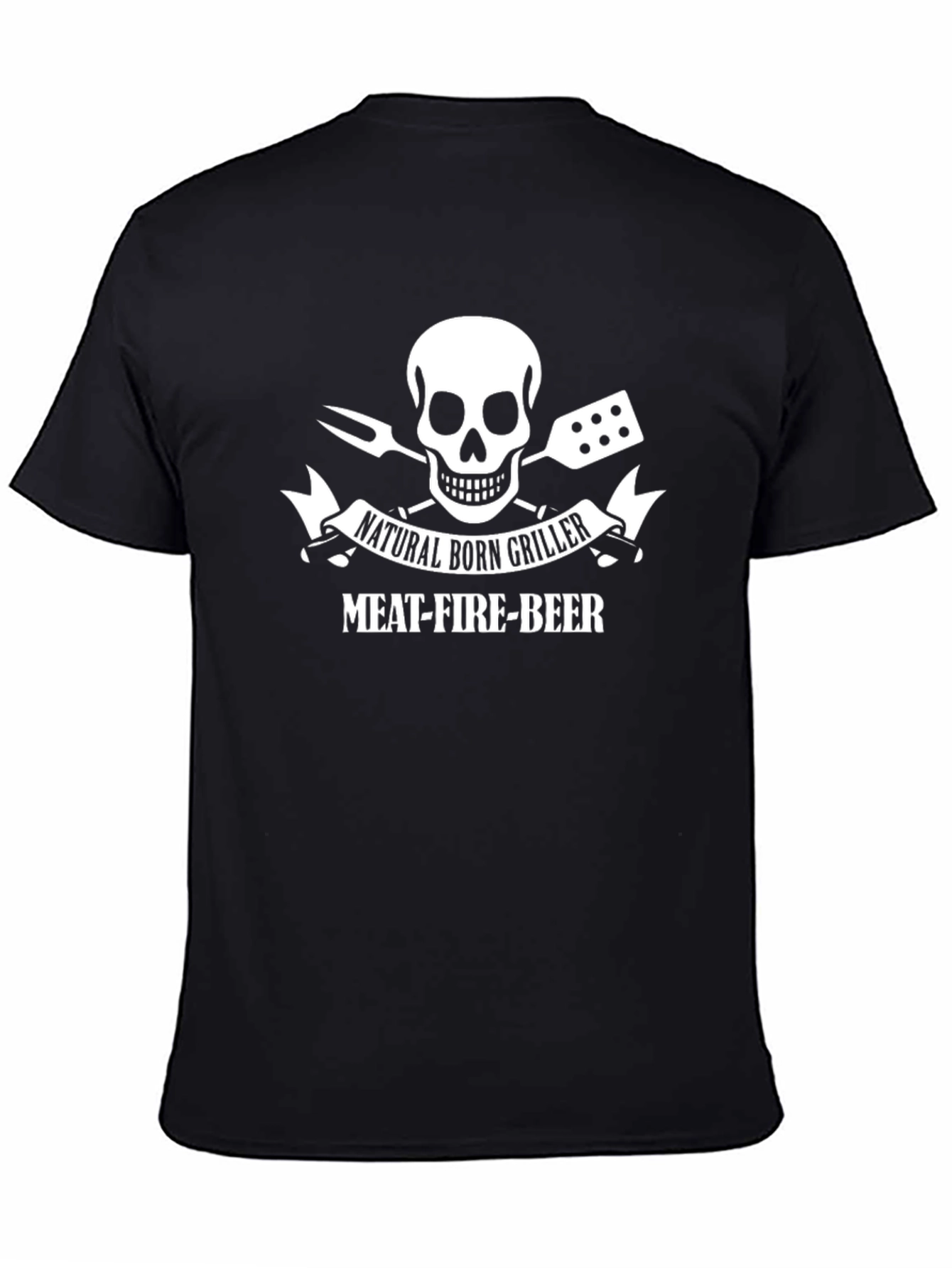 Black Natural Born Griller T-Shirt - Meat Fire Beer BBQ view 4