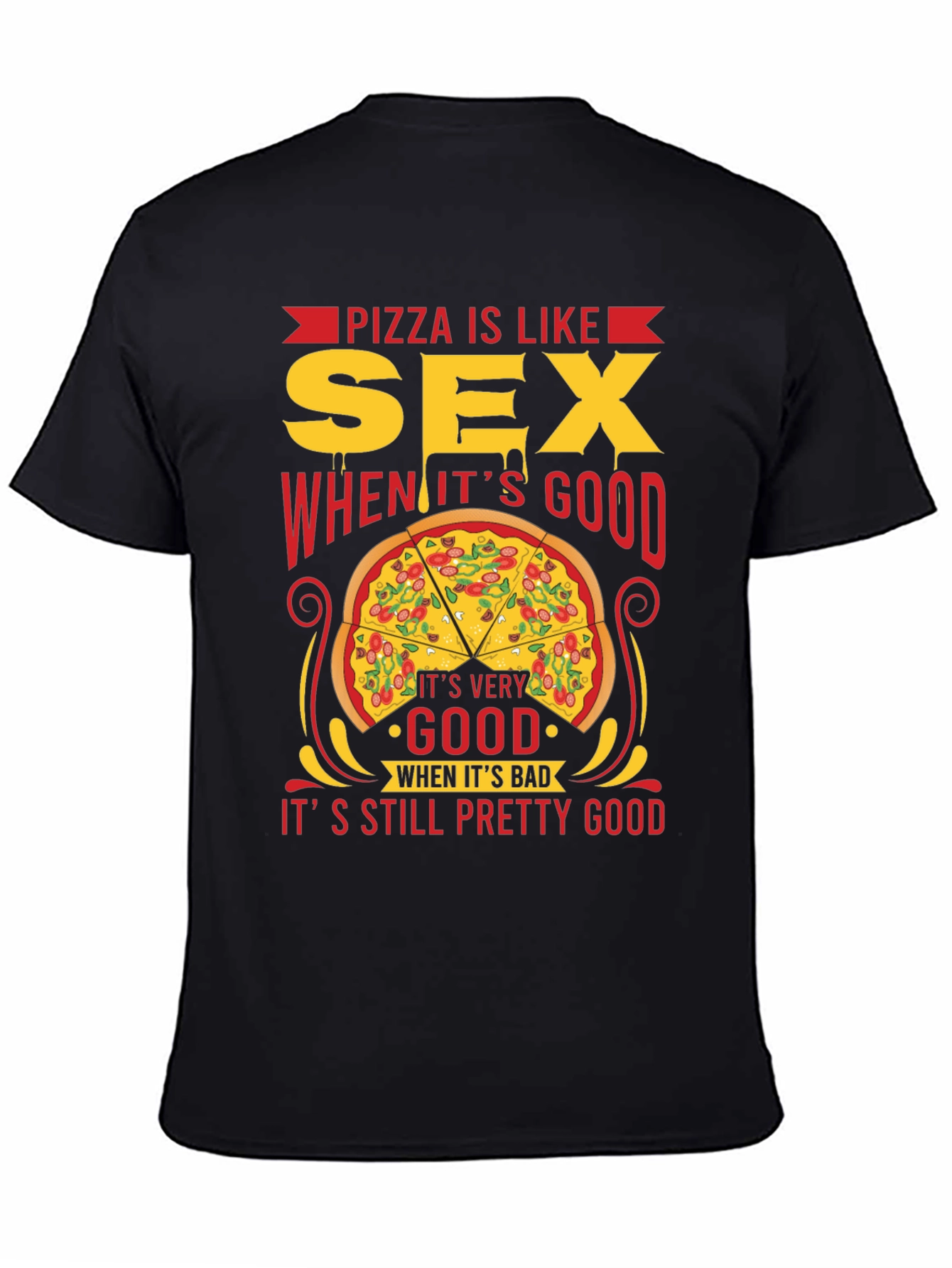 Black Pizza & Sex Funny Graphic T-Shirt view 4