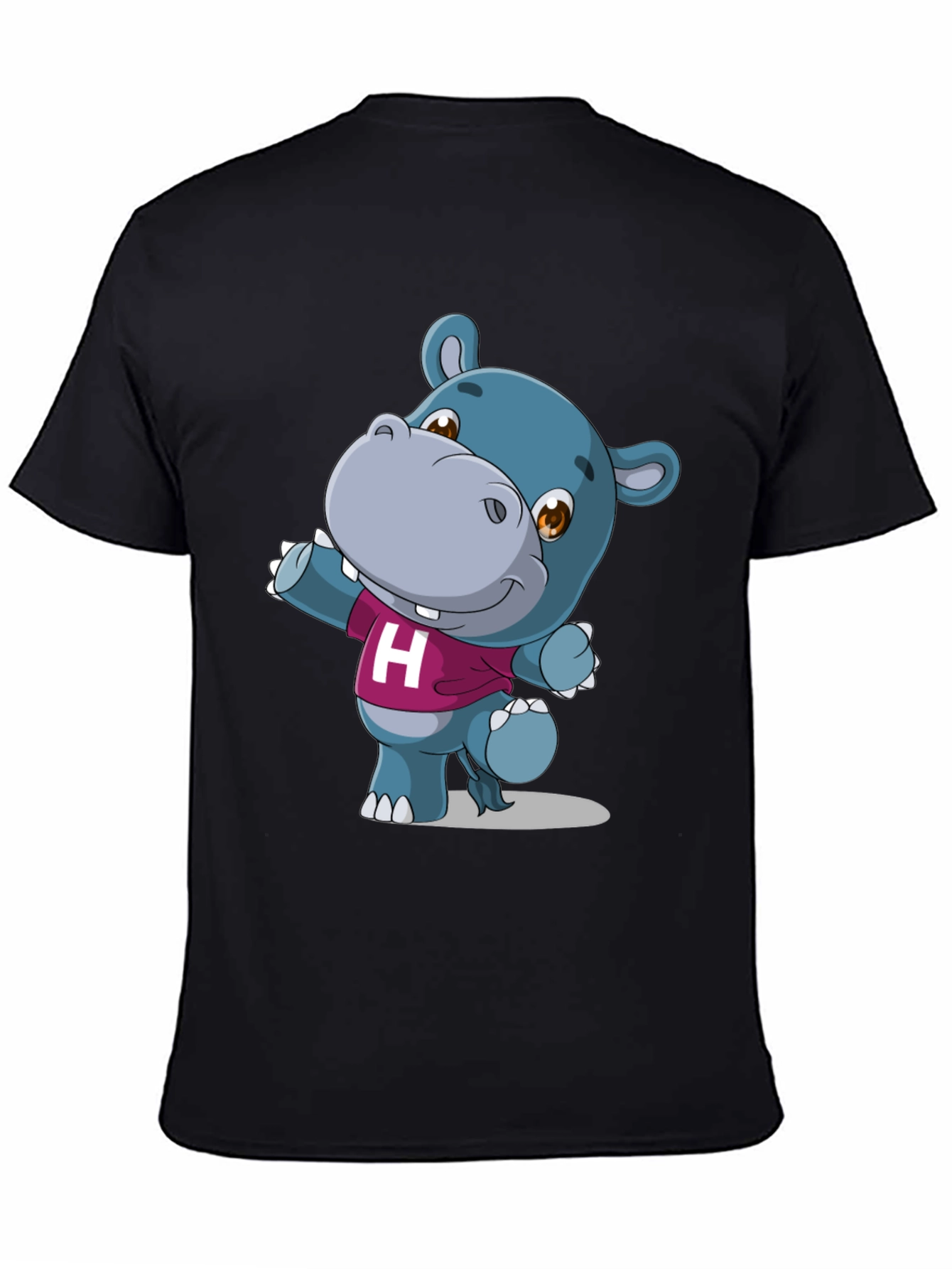 Black Cute Hippo Graphic Tee - Black Unisex Shirt view 4