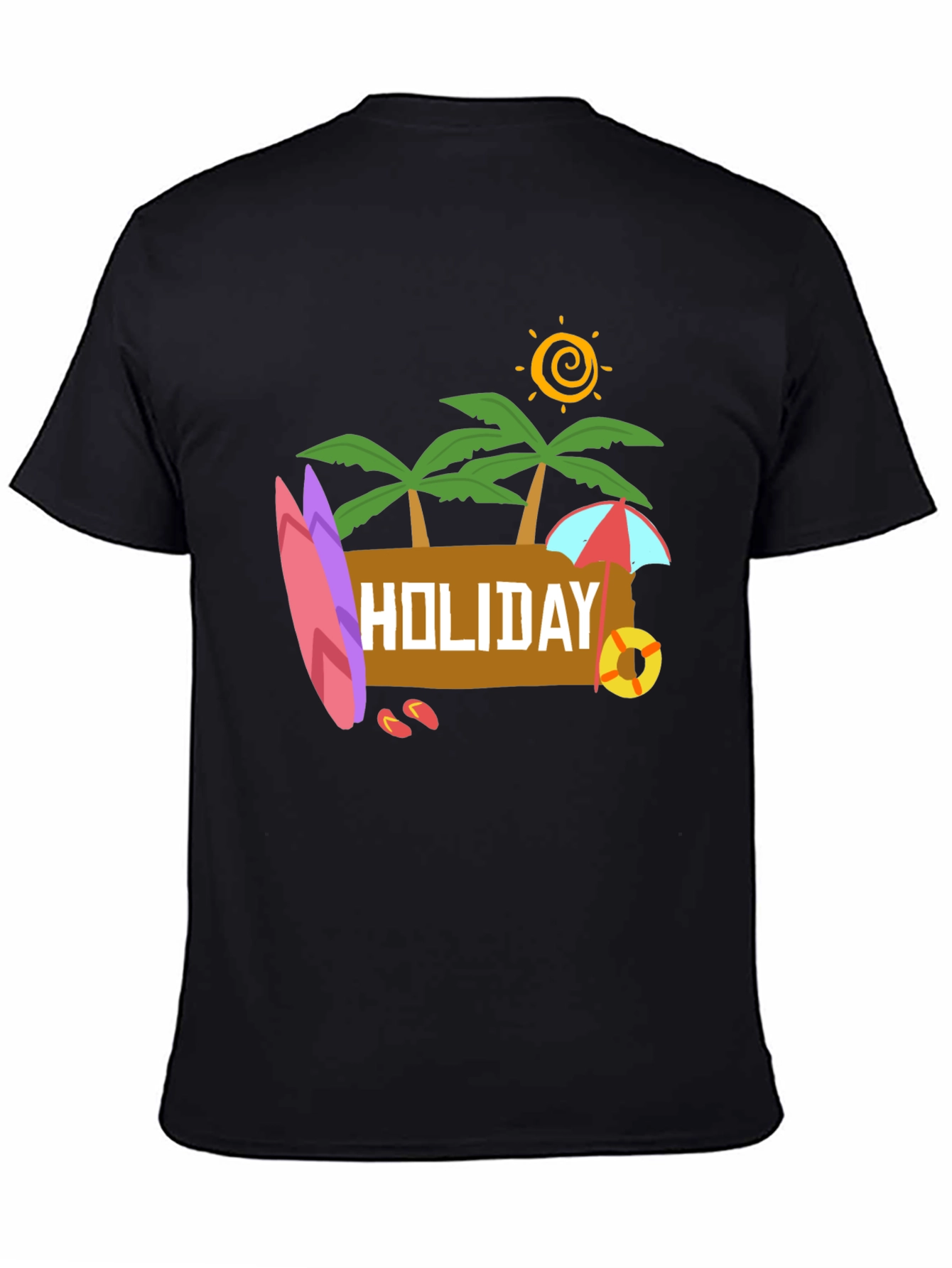 Black Holiday Beach T-Shirt - Black Cotton Tee view 4