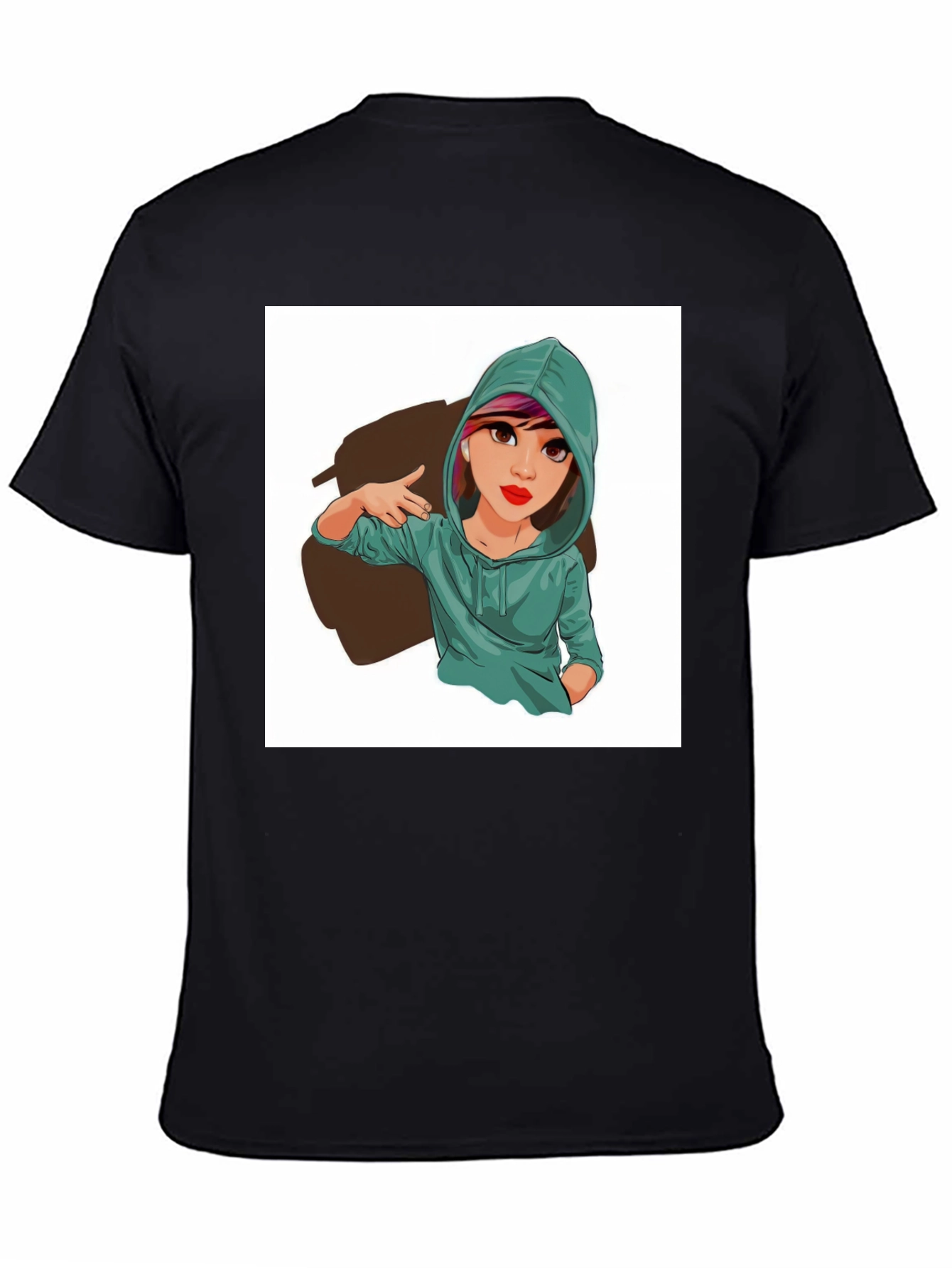 Black Cartoon Girl Graphic Print Tee - Trendy Casual Style view 4