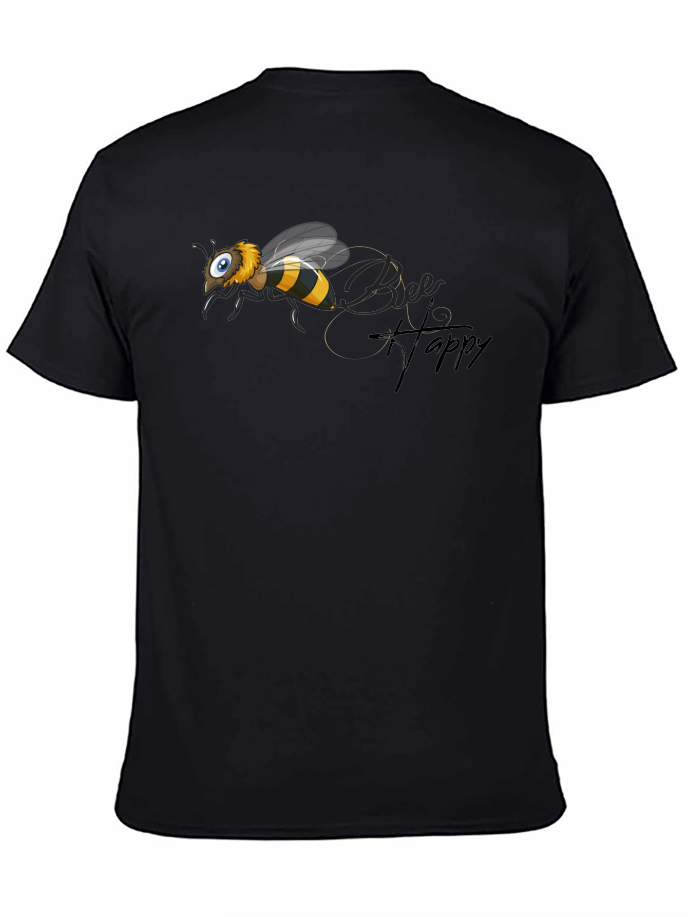 Black Bee Happy T-Shirt - Black Graphic Tee view 4