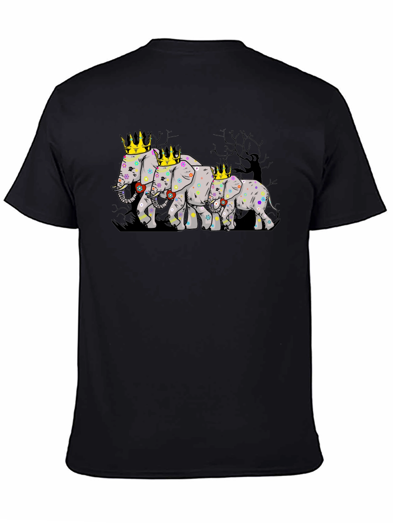 Black Elephant Family Crowned T-Shirt view 4