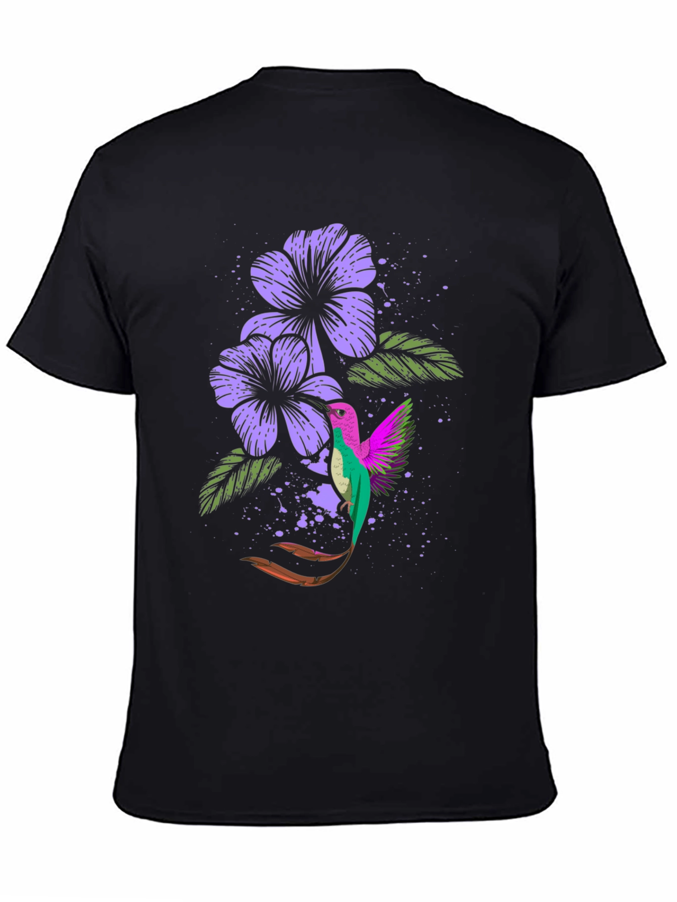 Black Hummingbird & Floral Print Black T-Shirt view 4