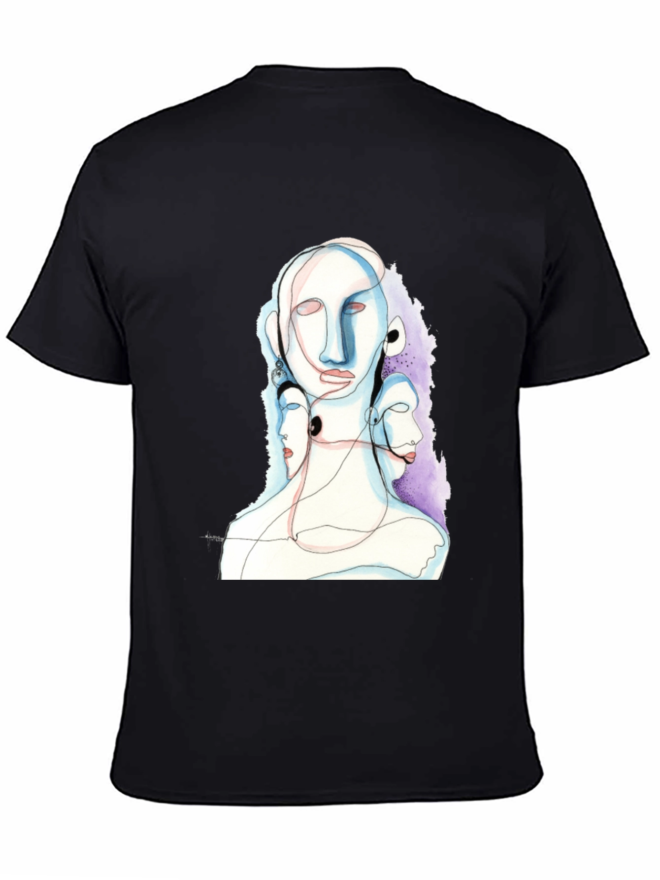 Black Abstract Faces Black Graphic Tee view 4