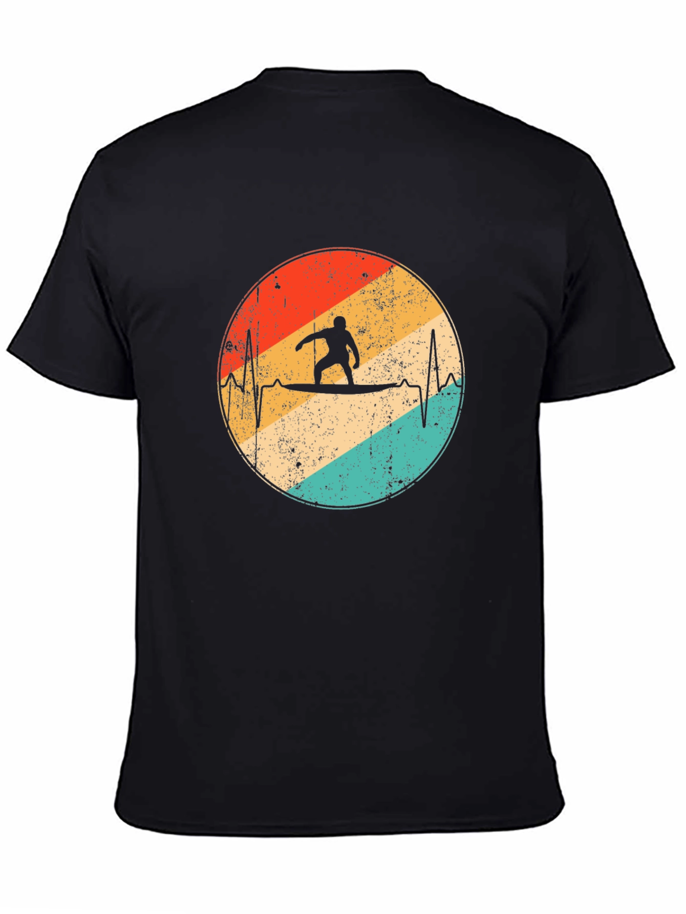 Black Retro Surfer Heartbeat Graphic Tee view 4