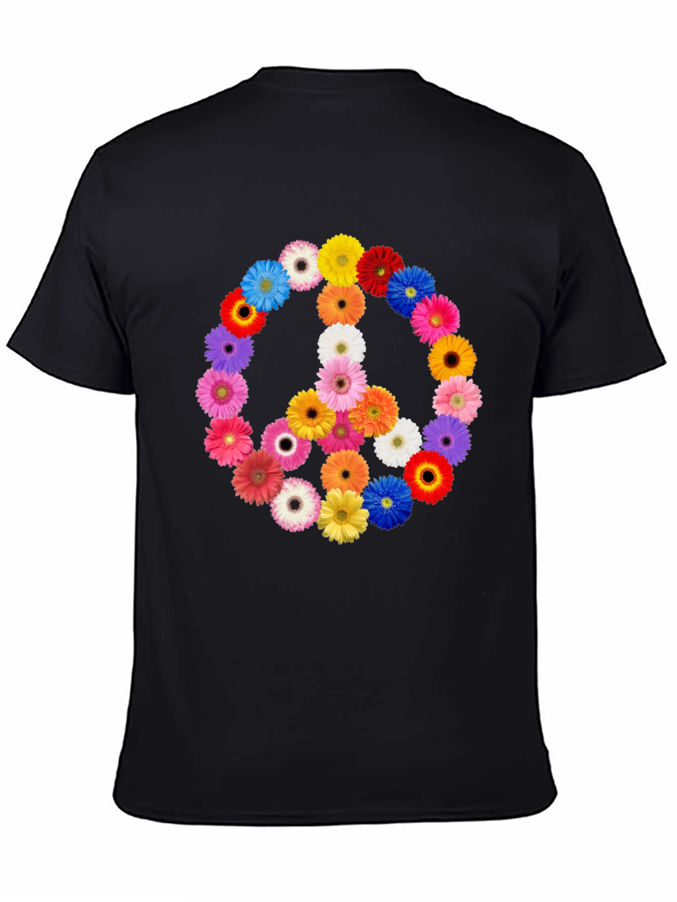 Black Floral Peace Sign Black T-Shirt view 4