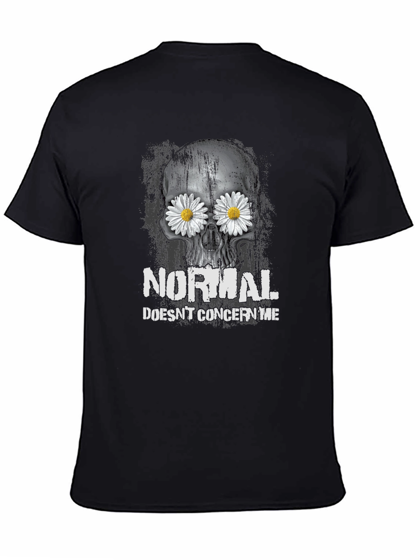 Black Skull & Daisies T-Shirt - Normal Doesn't Concern Me Graphic Tee view 4