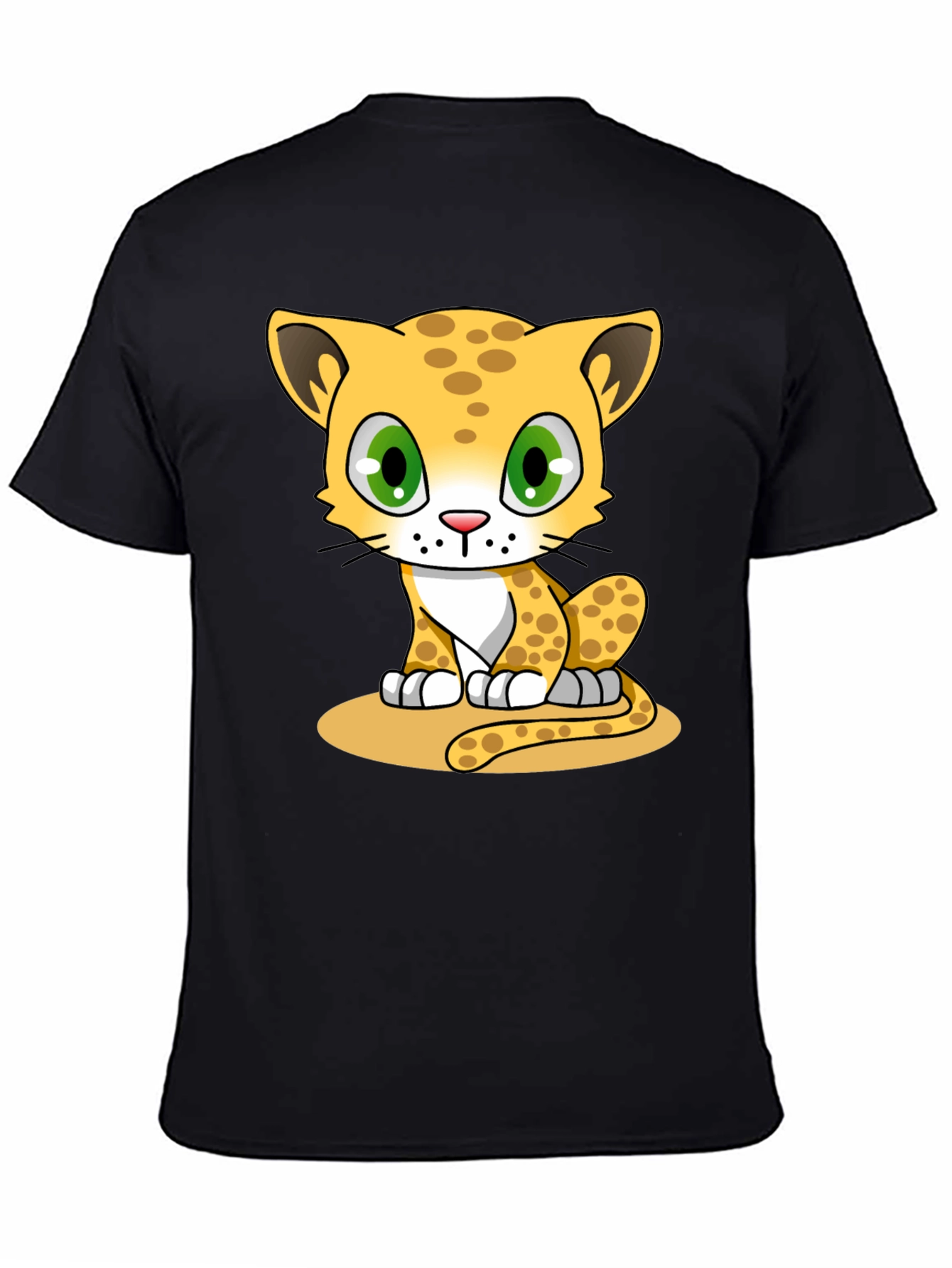 Black Cute Cartoon Leopard Print Black T-Shirt view 4