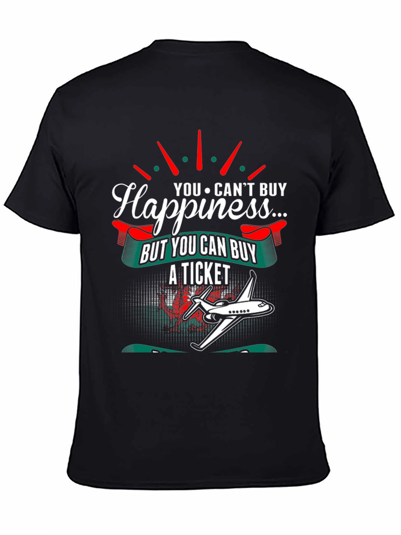 Black Happiness Ticket Graphic Tee - Airplane Travel Shirt view 4
