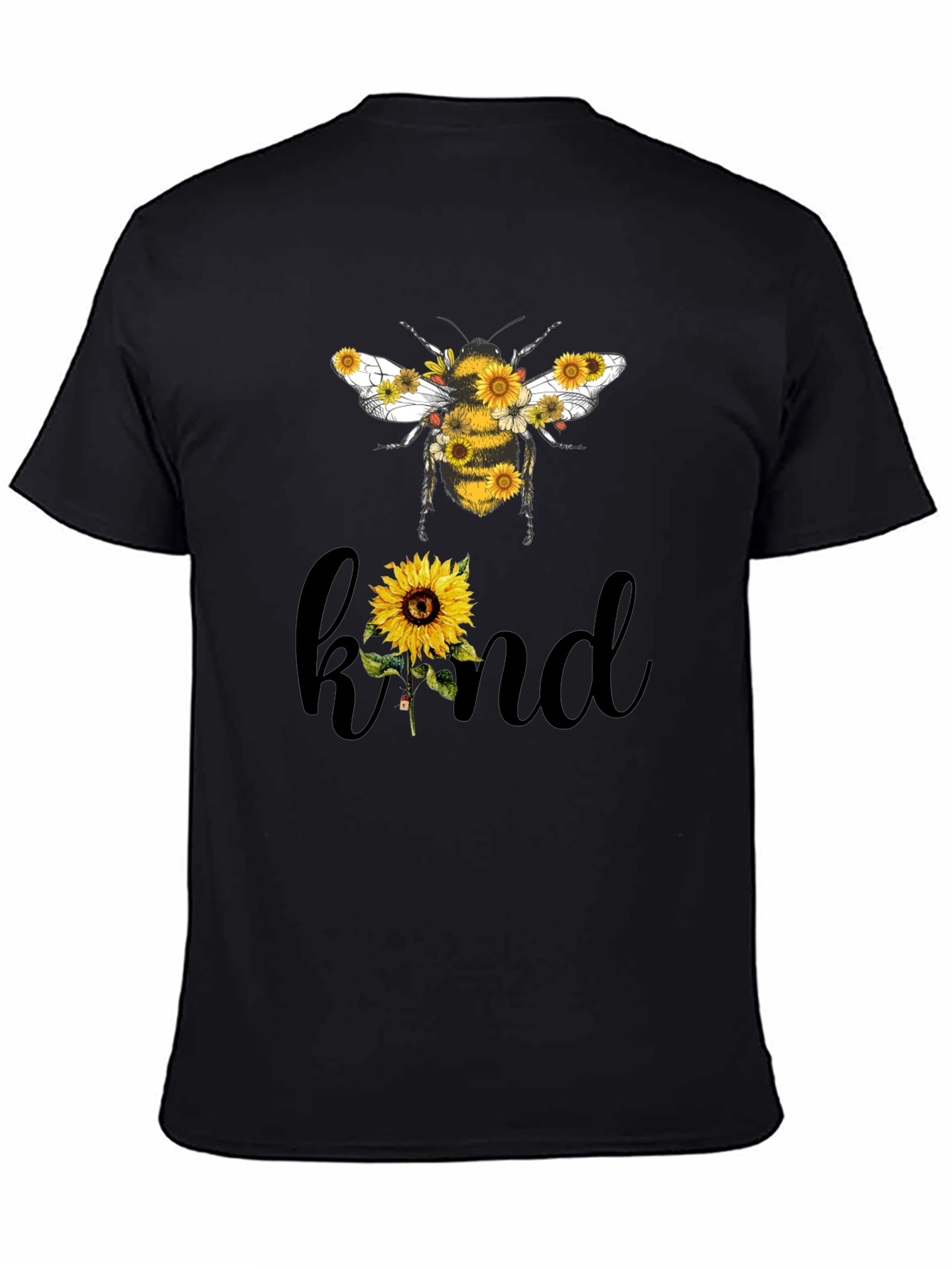 Black Sunflower Bee Kind Graphic T-Shirt view 4