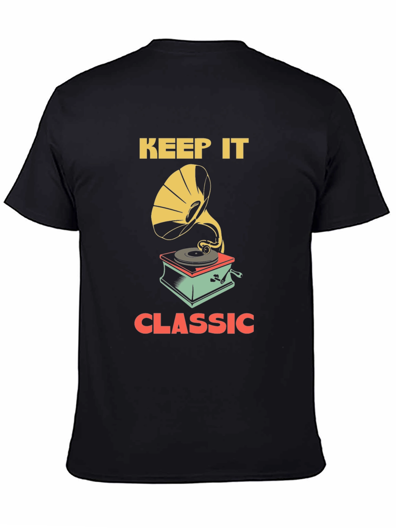 Black Keep It Classic Tee - Vintage Gramophone Design view 4