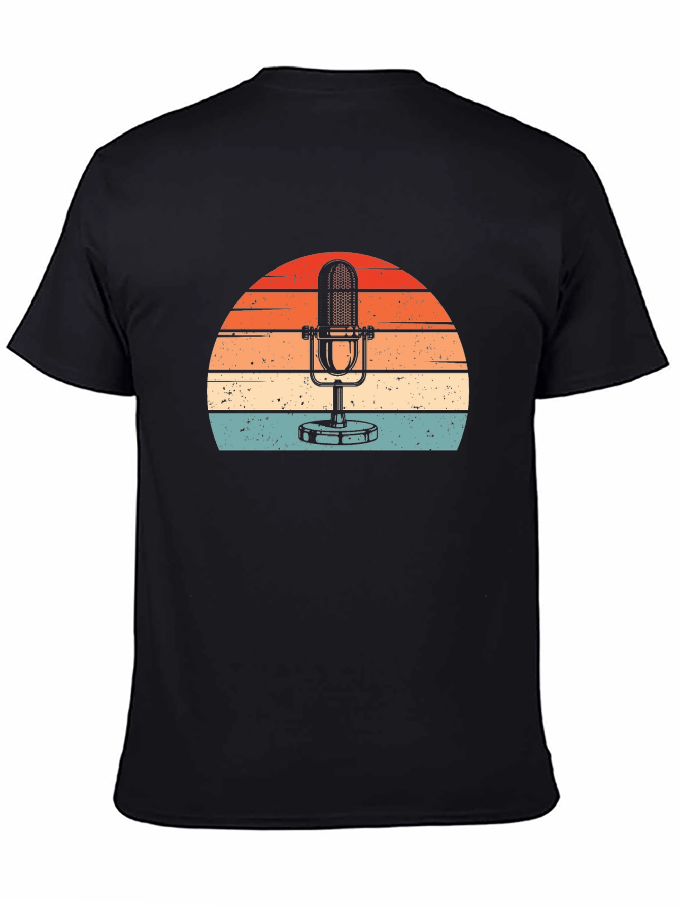 Black Vintage Microphone Sunset Graphic Tee view 4