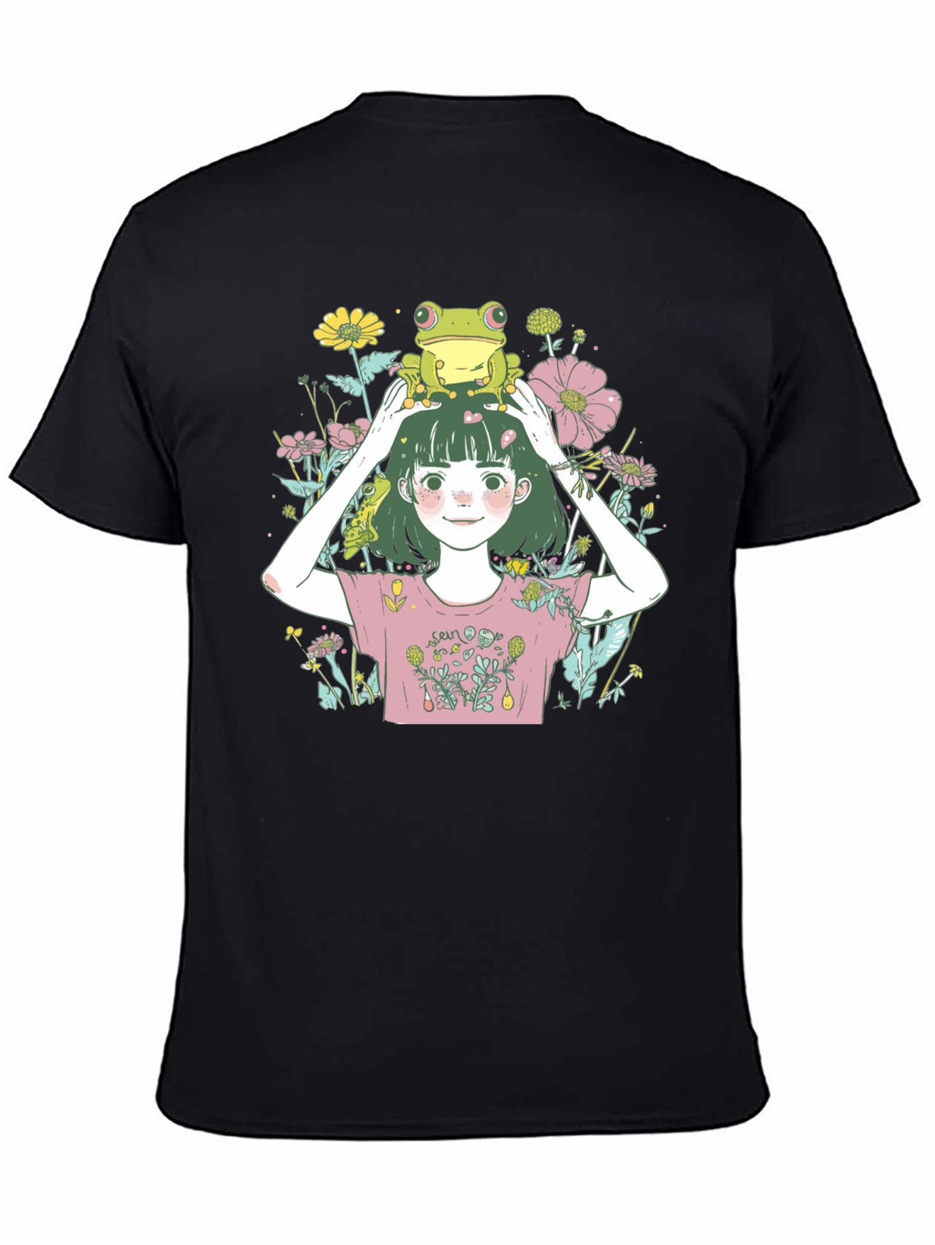 Black Girl with Frog T-Shirt - Black view 4