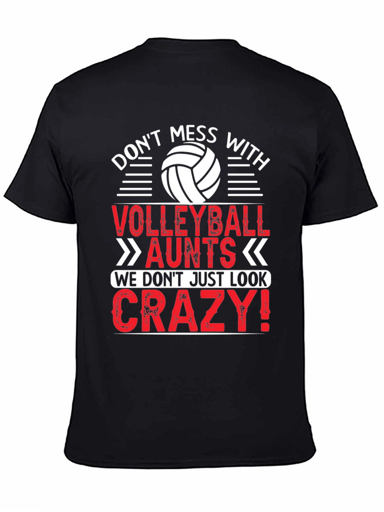 Black Volleyball Aunts Crazy Look T-Shirt view 4