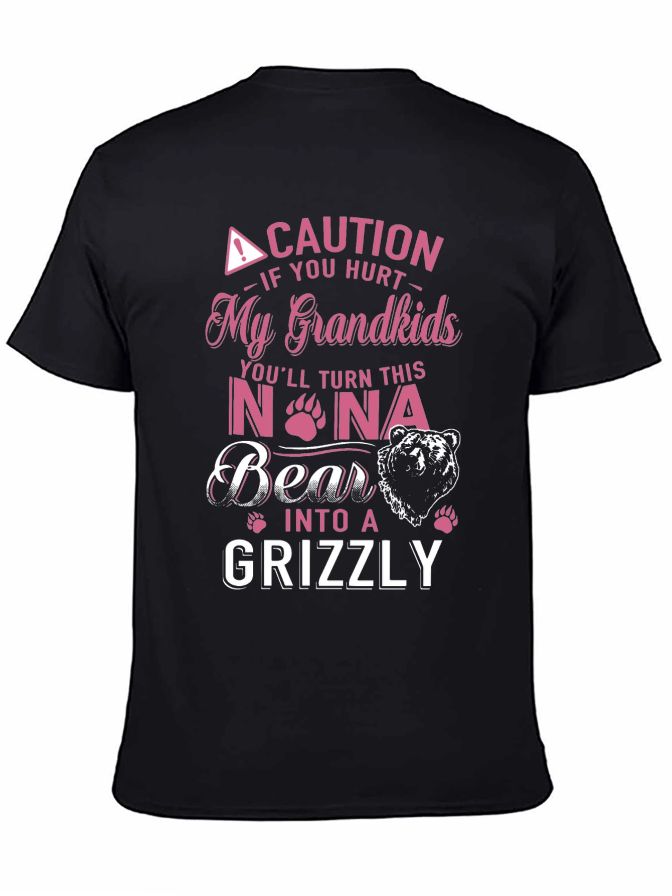 Black Caution Hurt My Grandkids Nona Bear Grizzly T-Shirt view 4