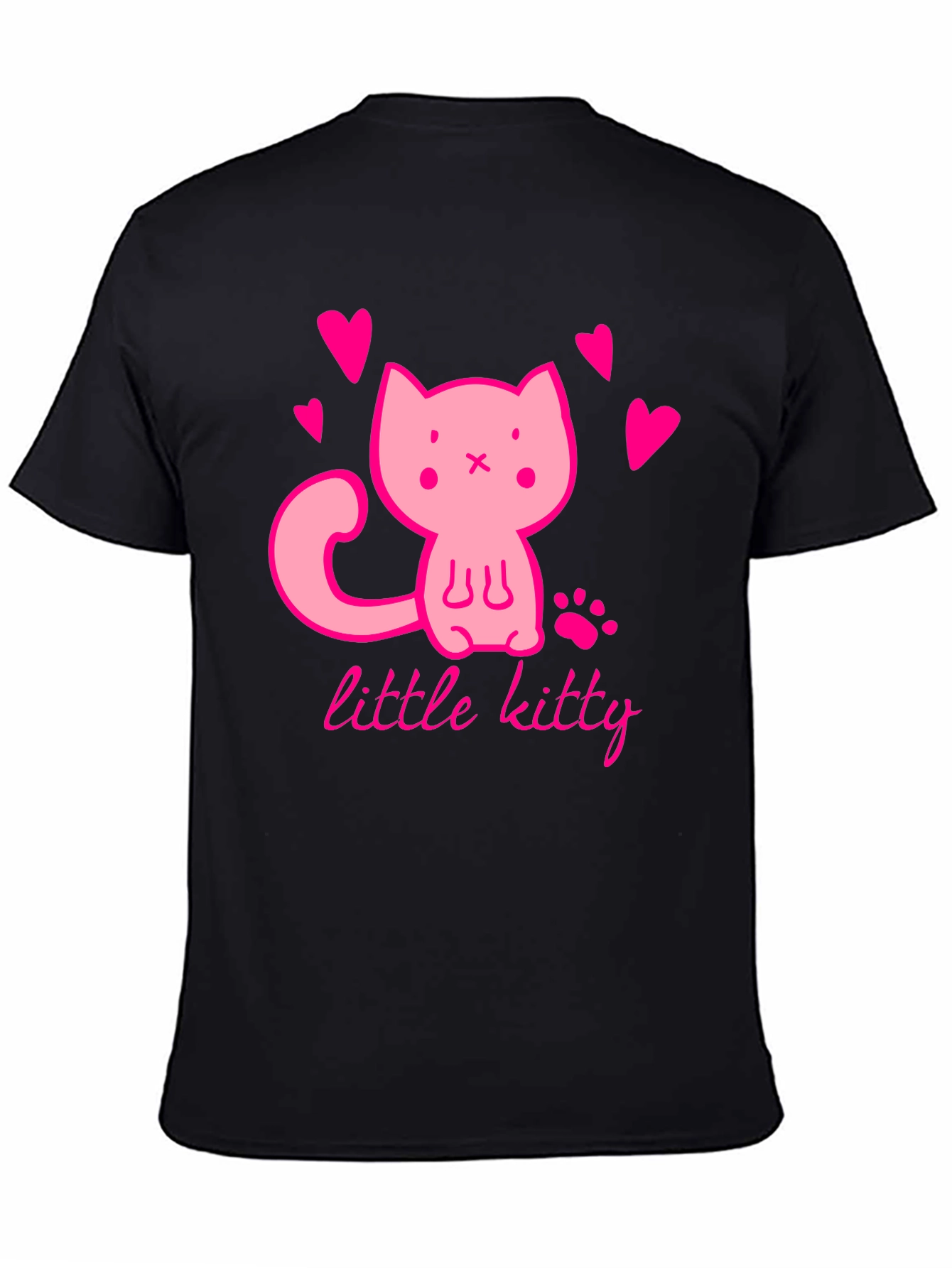 Black Cute Pink Kitten Black T-Shirt view 4