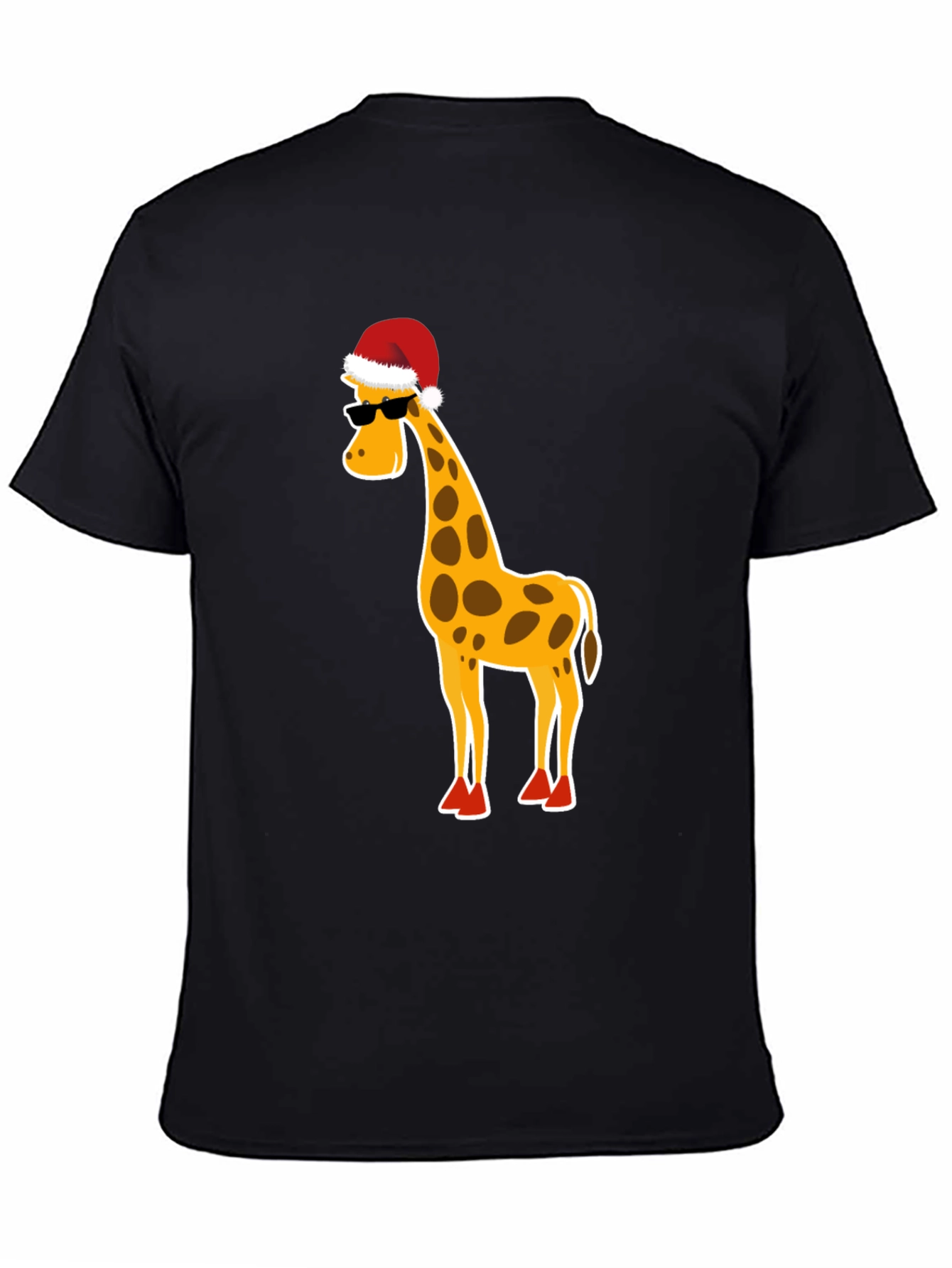 Black Festive Giraffe T-Shirt: Holiday Humor Apparel view 4