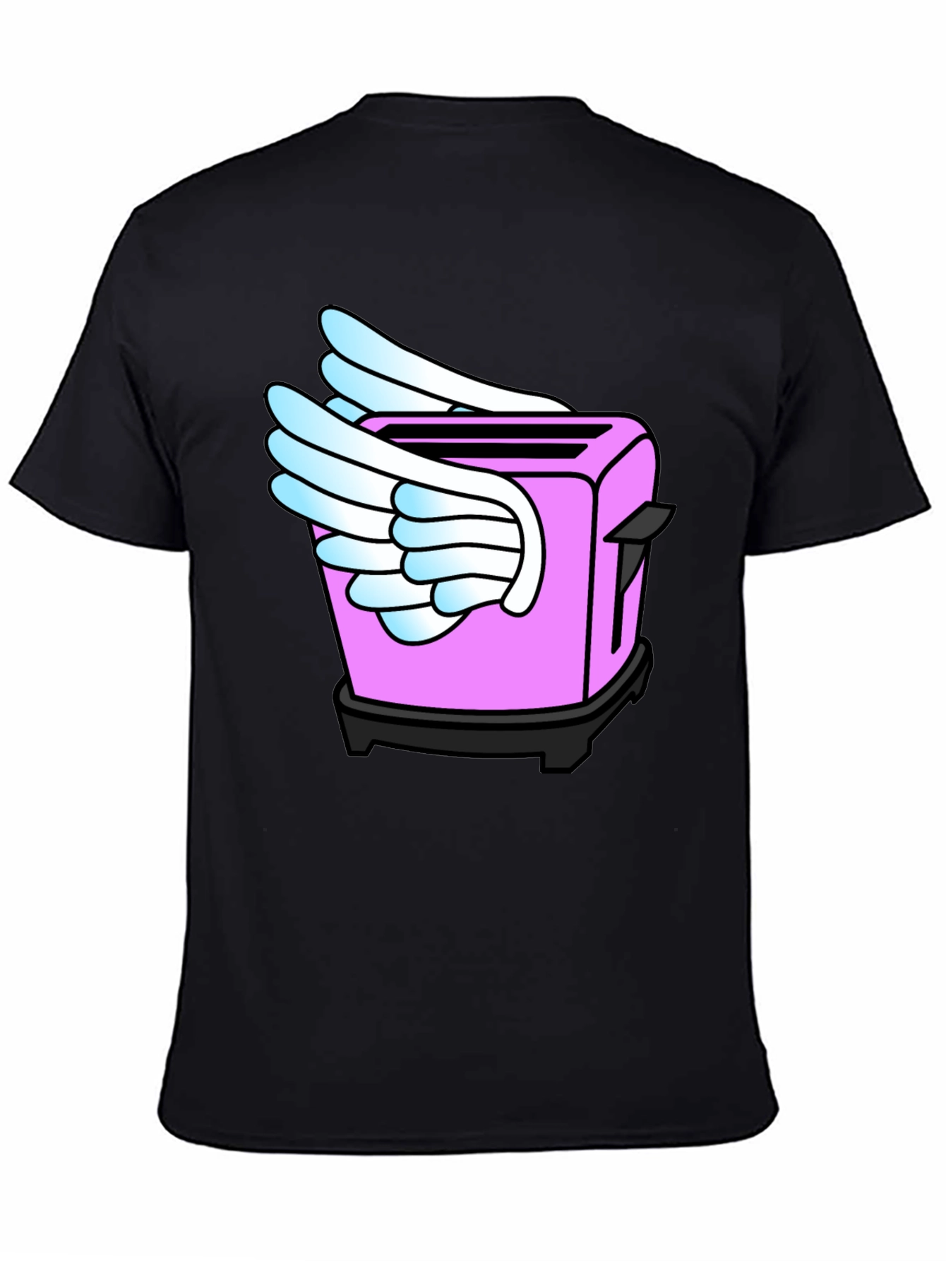 Black Whimsical Toaster Wings Black T-Shirt view 4