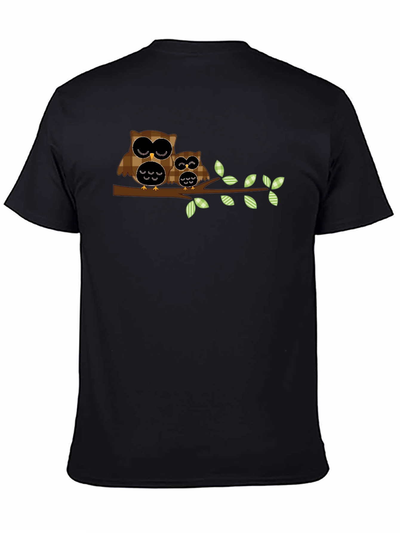 Black Owl Family Tree Branch Black T-Shirt view 4