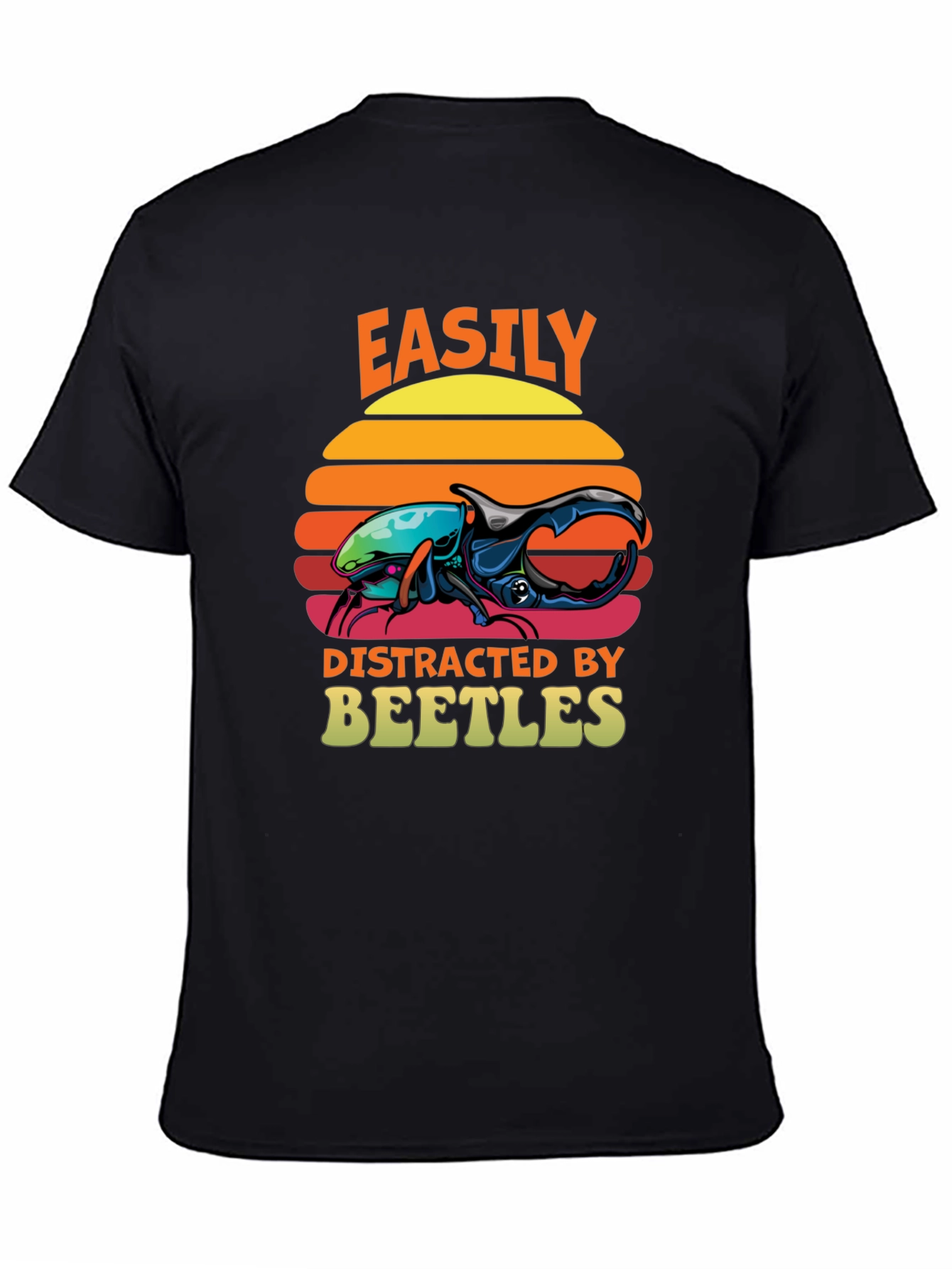 Black Easily Distracted by Beetles T-Shirt view 4