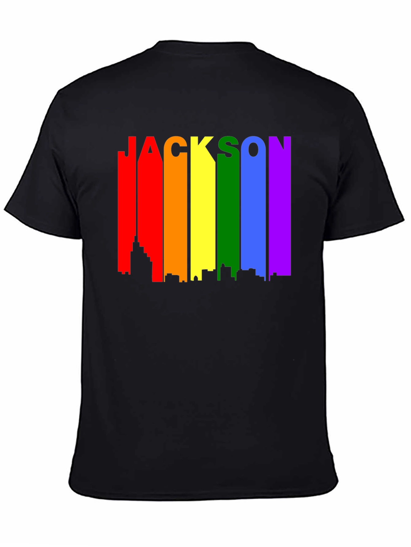 Black Jackson Rainbow Skyline Pride T-Shirt view 4