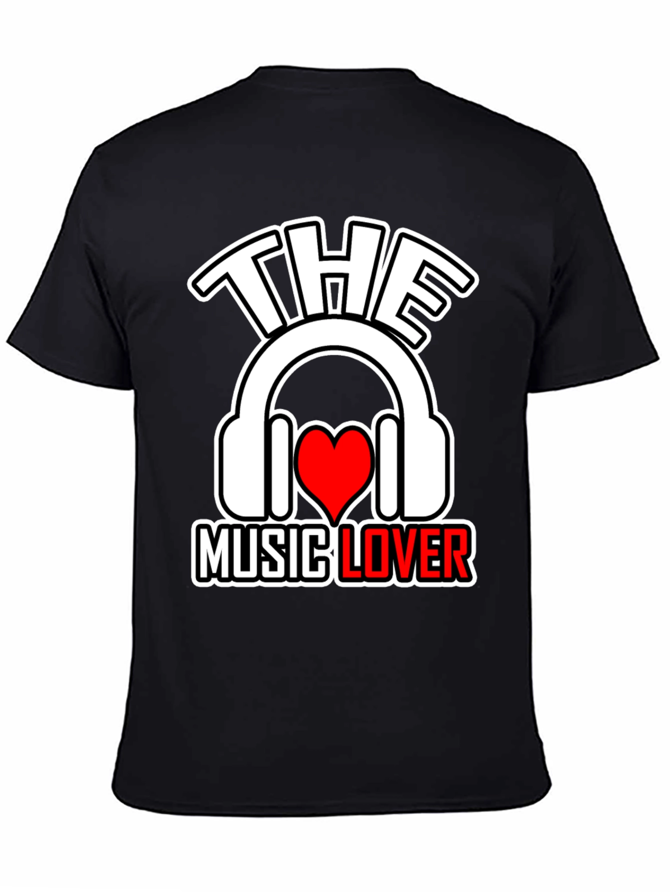 Black The Music Lover T-Shirt - Headphones & Heart view 4