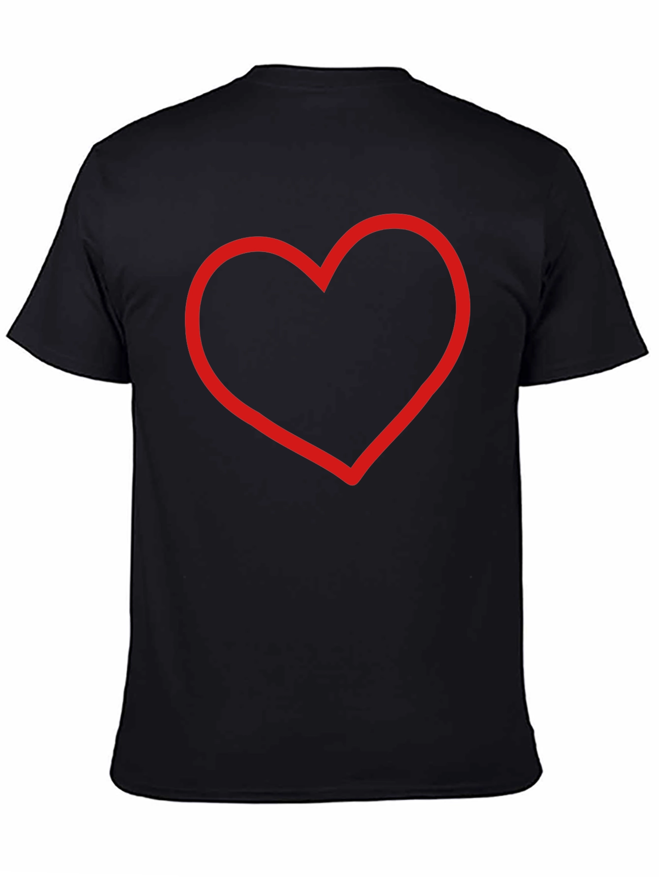 Black Red Heart Outline Black T-Shirt - Stylish & Simple view 4