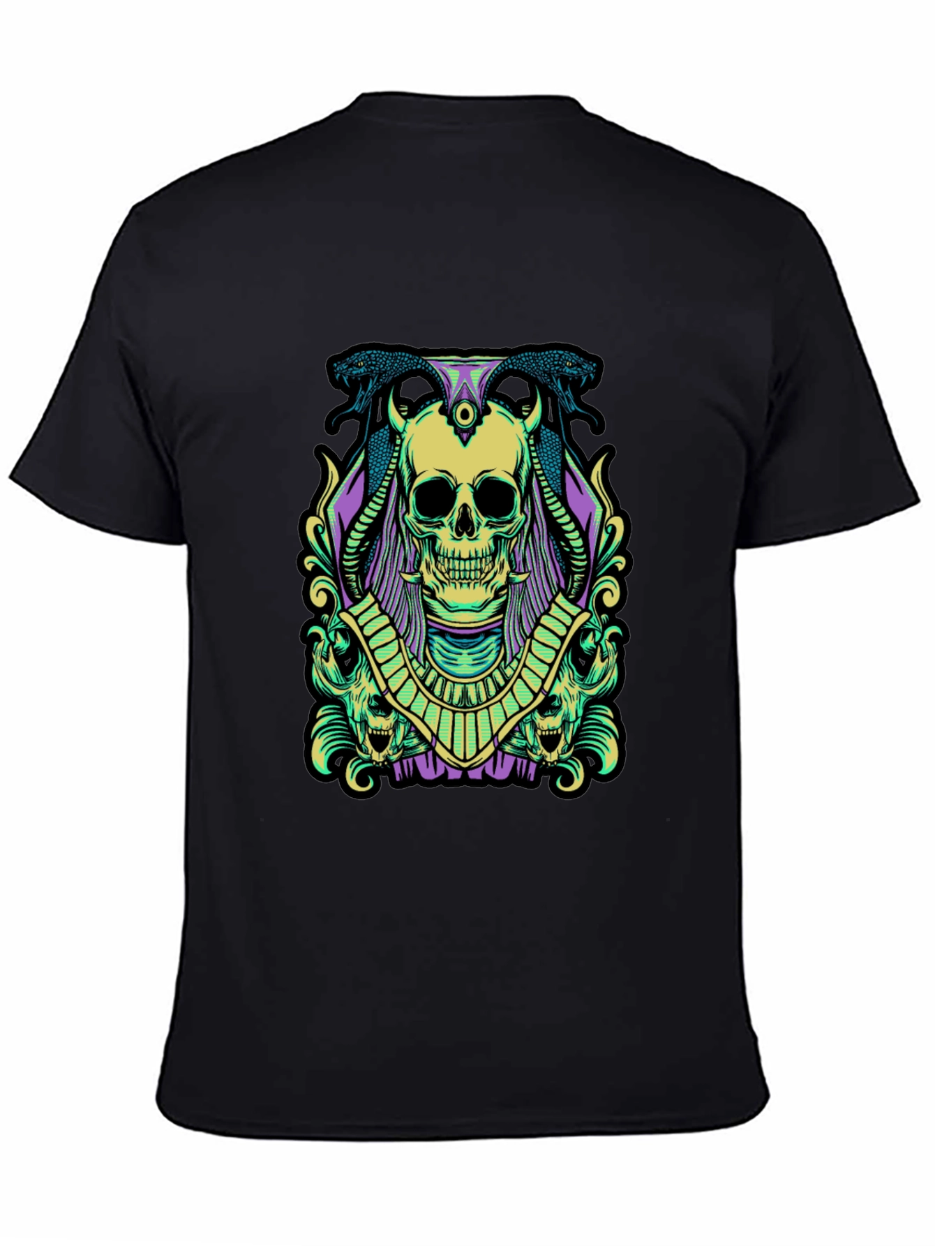 Black Skull & Snake Graphic Tee - Black Cotton view 4