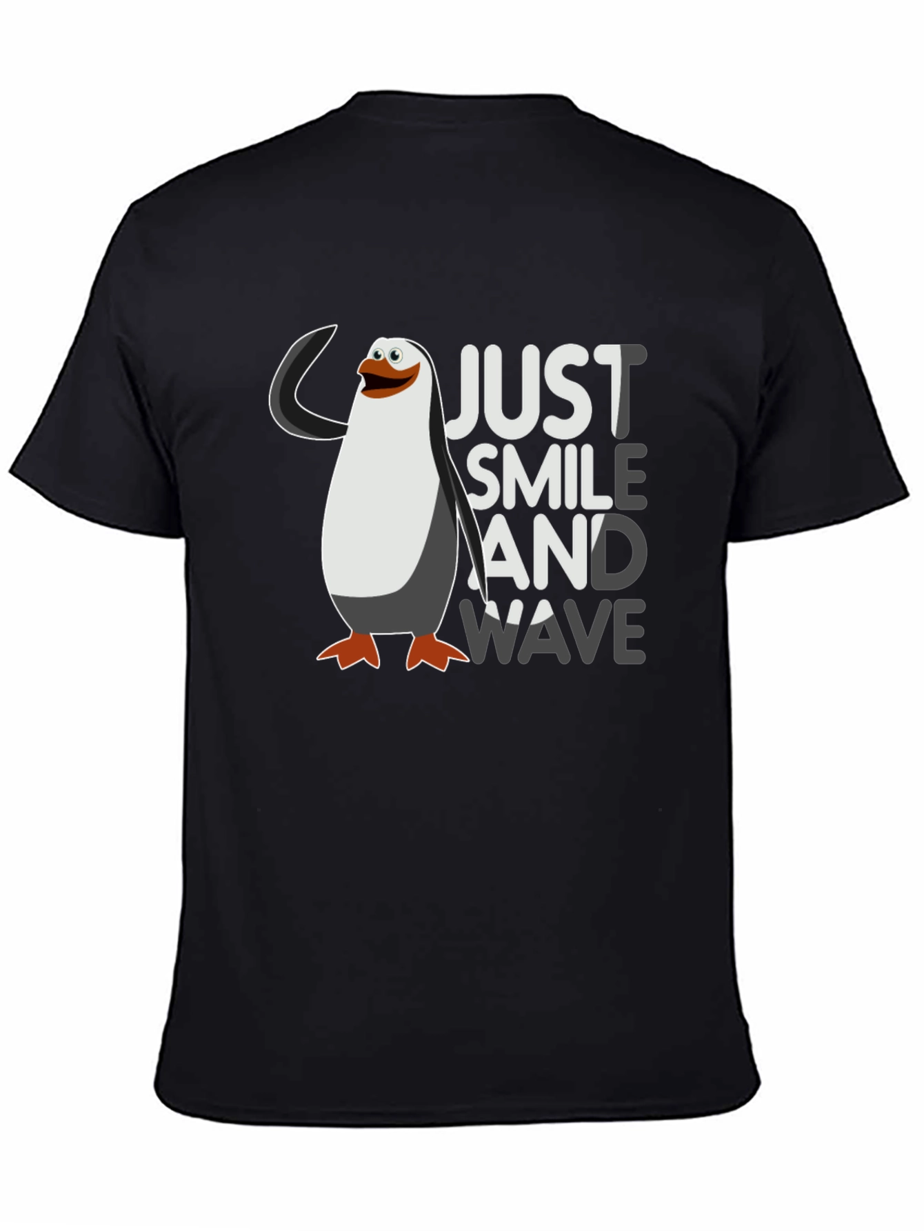 Black Just Smile and Wave Penguin T-Shirt view 4
