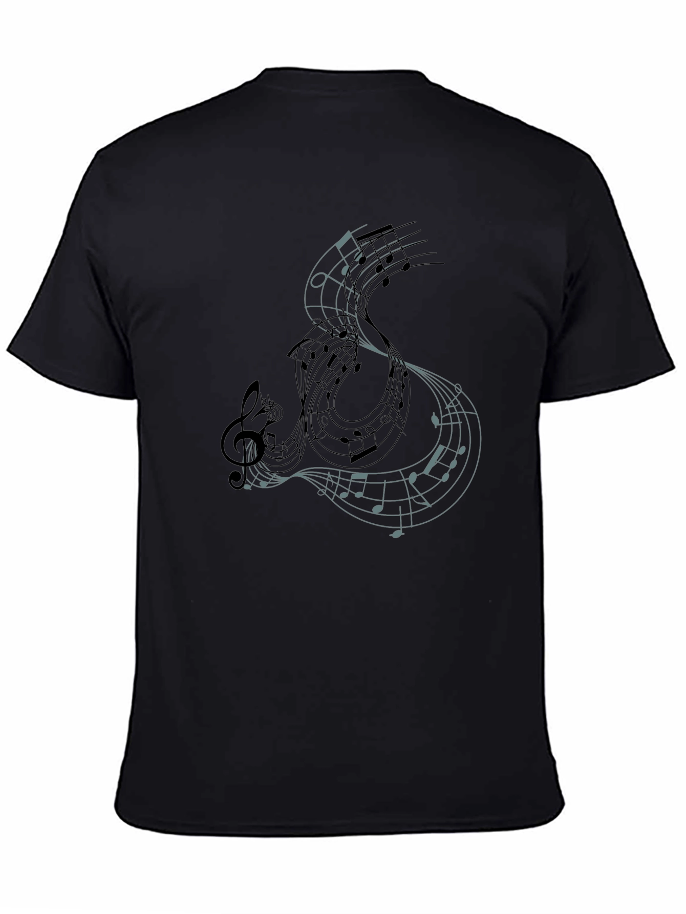 Black Musical Notes Graphic Tee - Black Cotton T-Shirt view 4