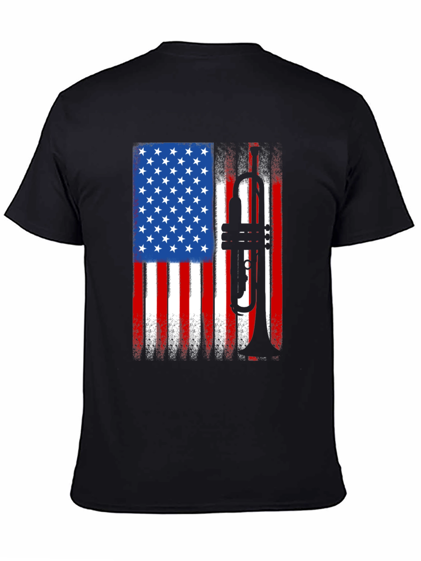 Black USA Flag Trumpet Graphic Tee - Patriotic Musician Shirt view 4
