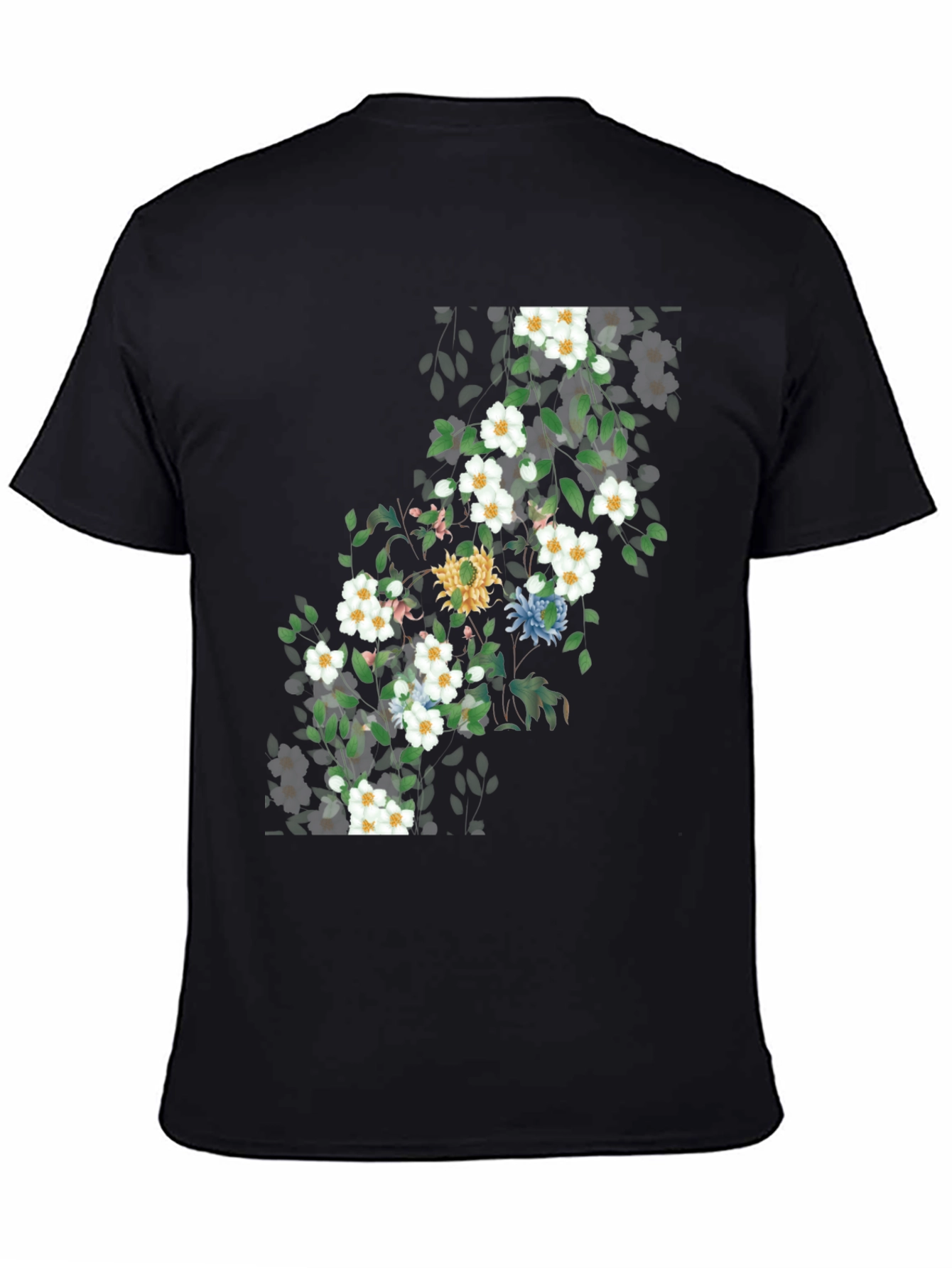 Black Floral Print T-Shirt - Nature Inspired Design view 4