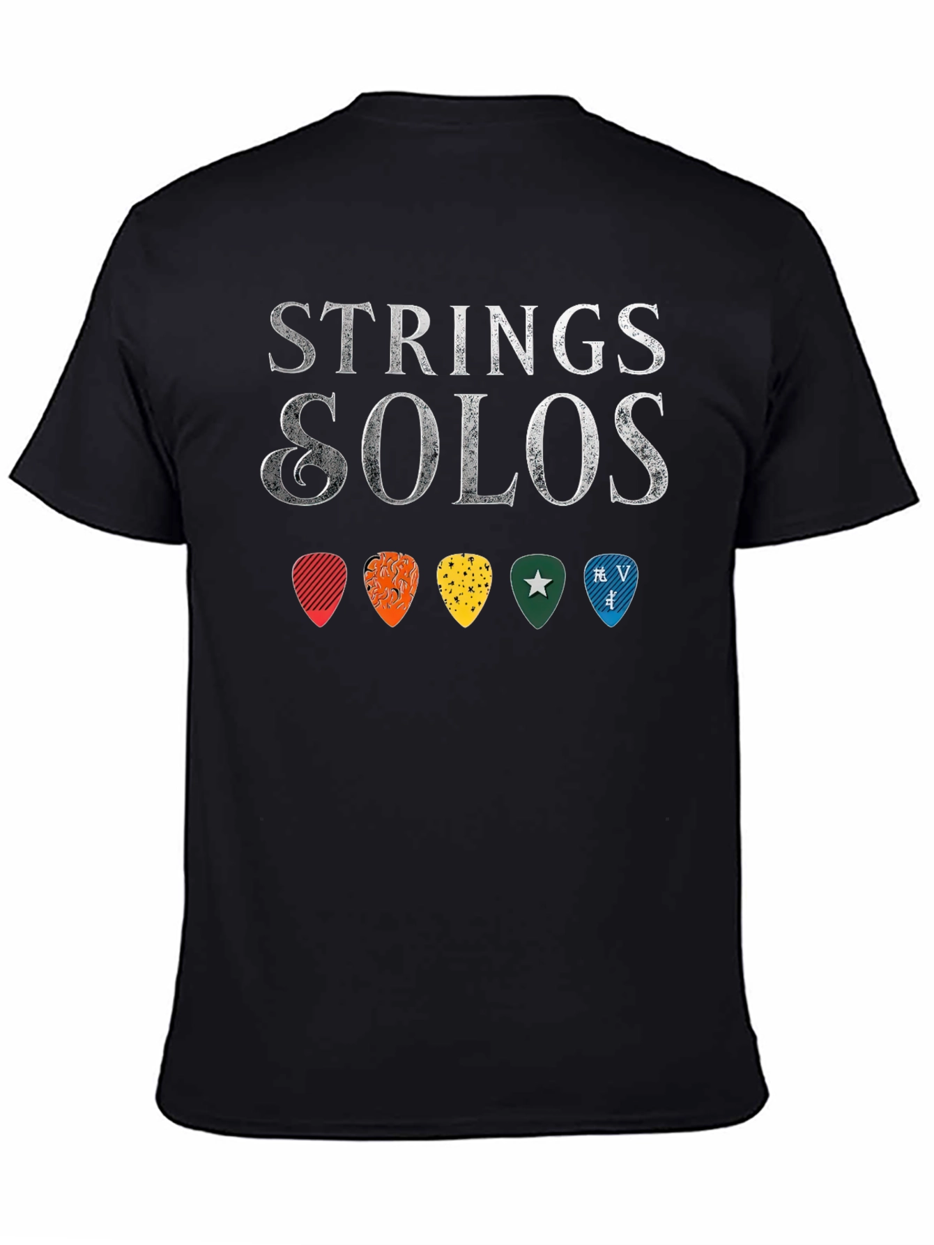 Black Strings & Solos Guitar Pick T-Shirt - Music Lover Tee view 4