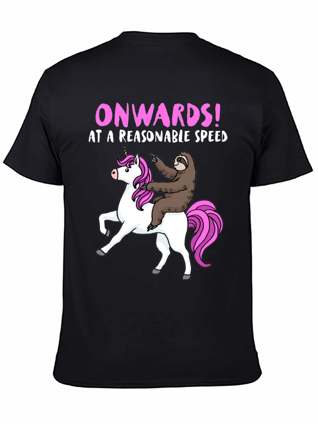 Black Sloth Riding Unicorn Graphic T-Shirt view 4