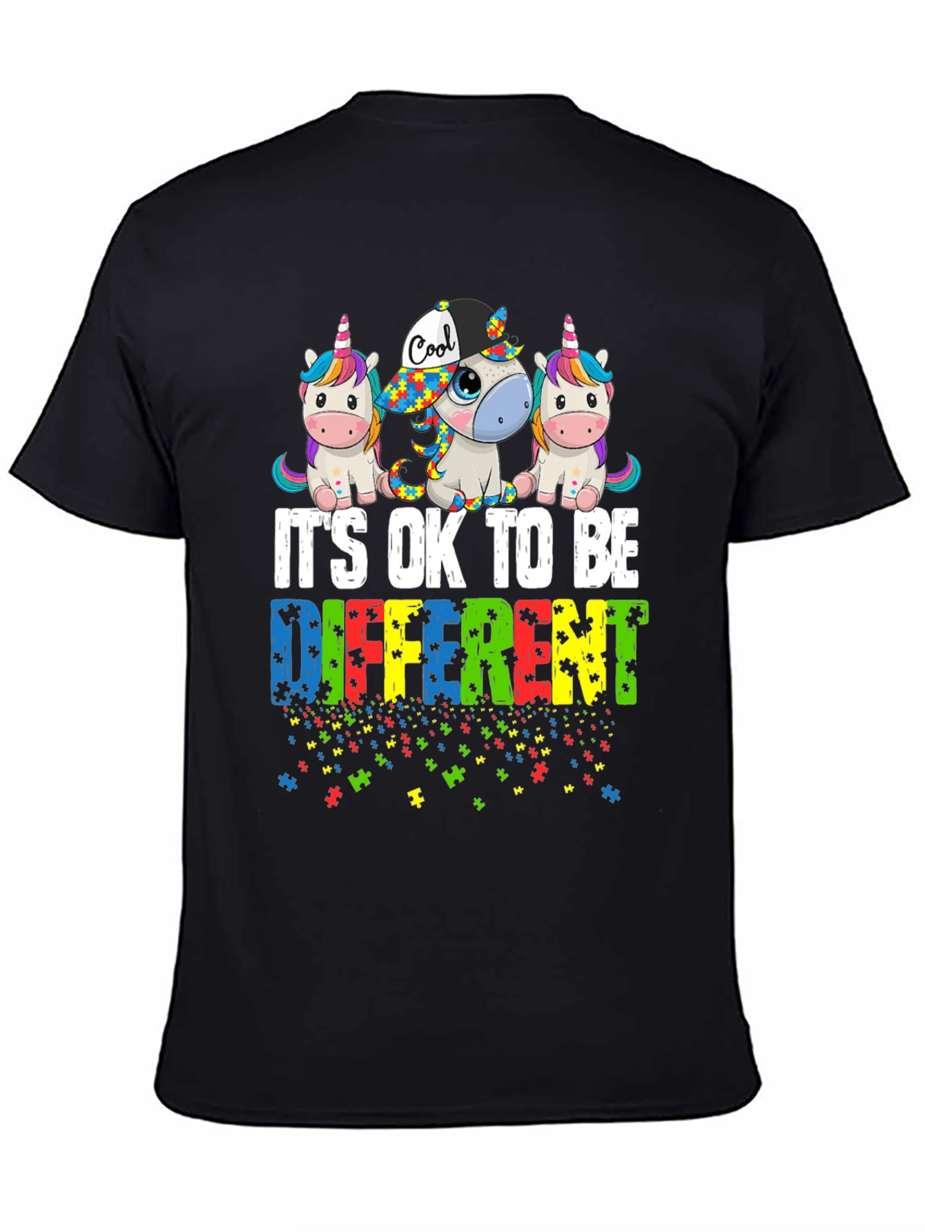 Black Autism Awareness Unicorn T-Shirt - It's OK To Be Different view 4