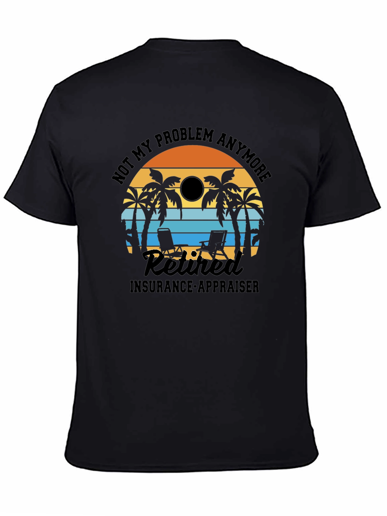 Black Retired Insurance Appraiser T-Shirt - Beach Sunset Design view 4