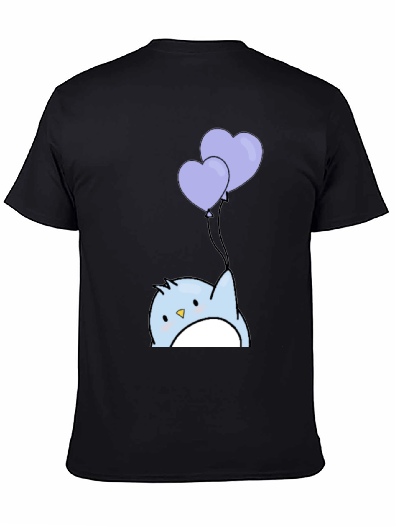 Black Cute Penguin Heart Balloons Graphic Tee - Black view 4