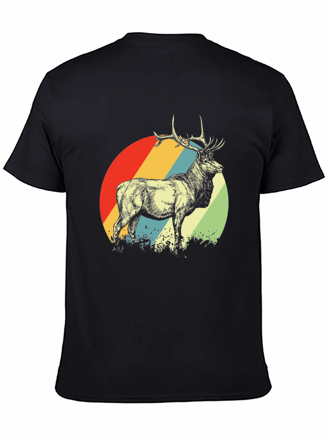 Black Retro Deer Graphic Tee - Men's Black T-Shirt view 4