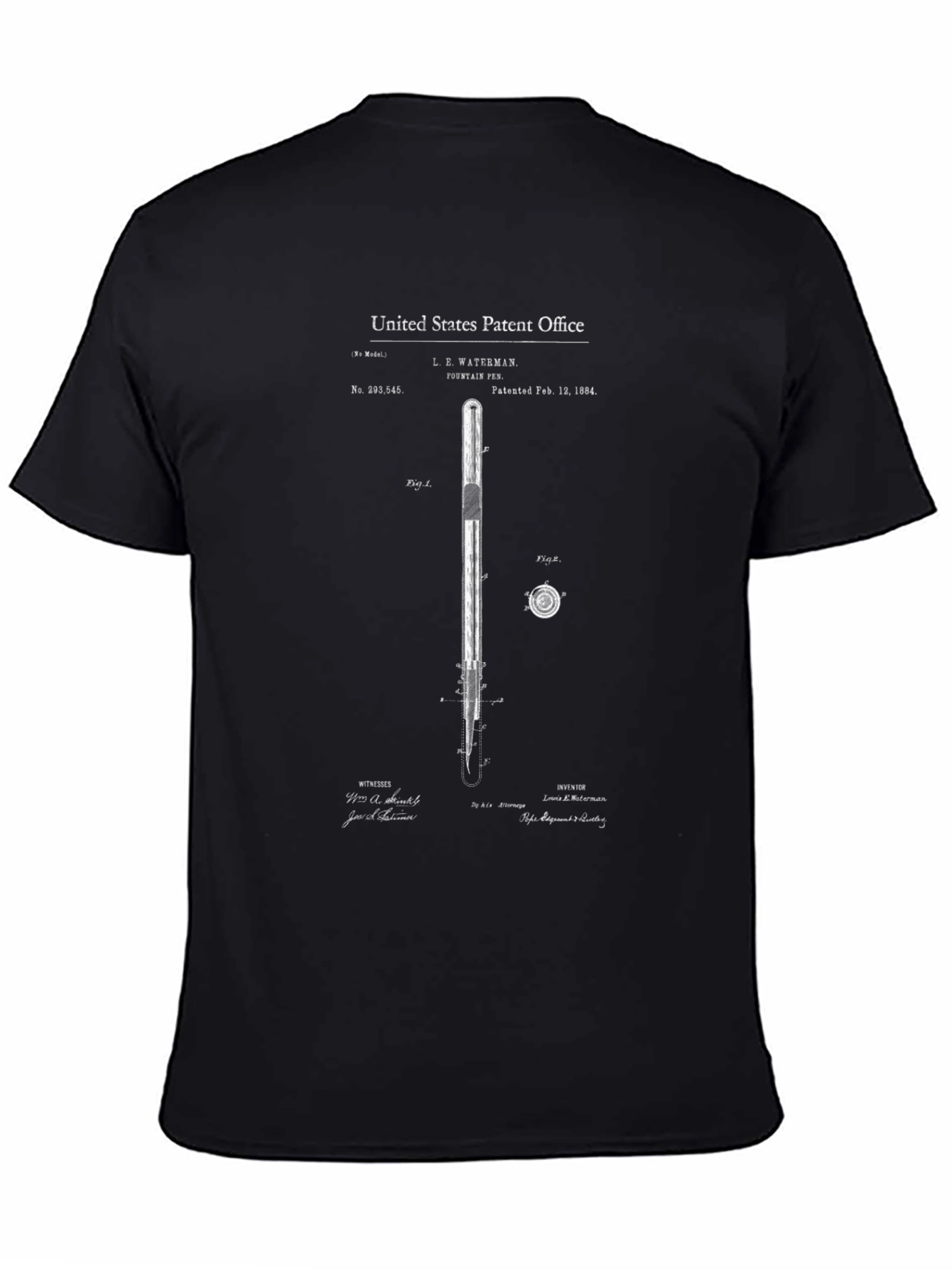 Black Patent Print T-Shirt - Fountain Pen Design view 4