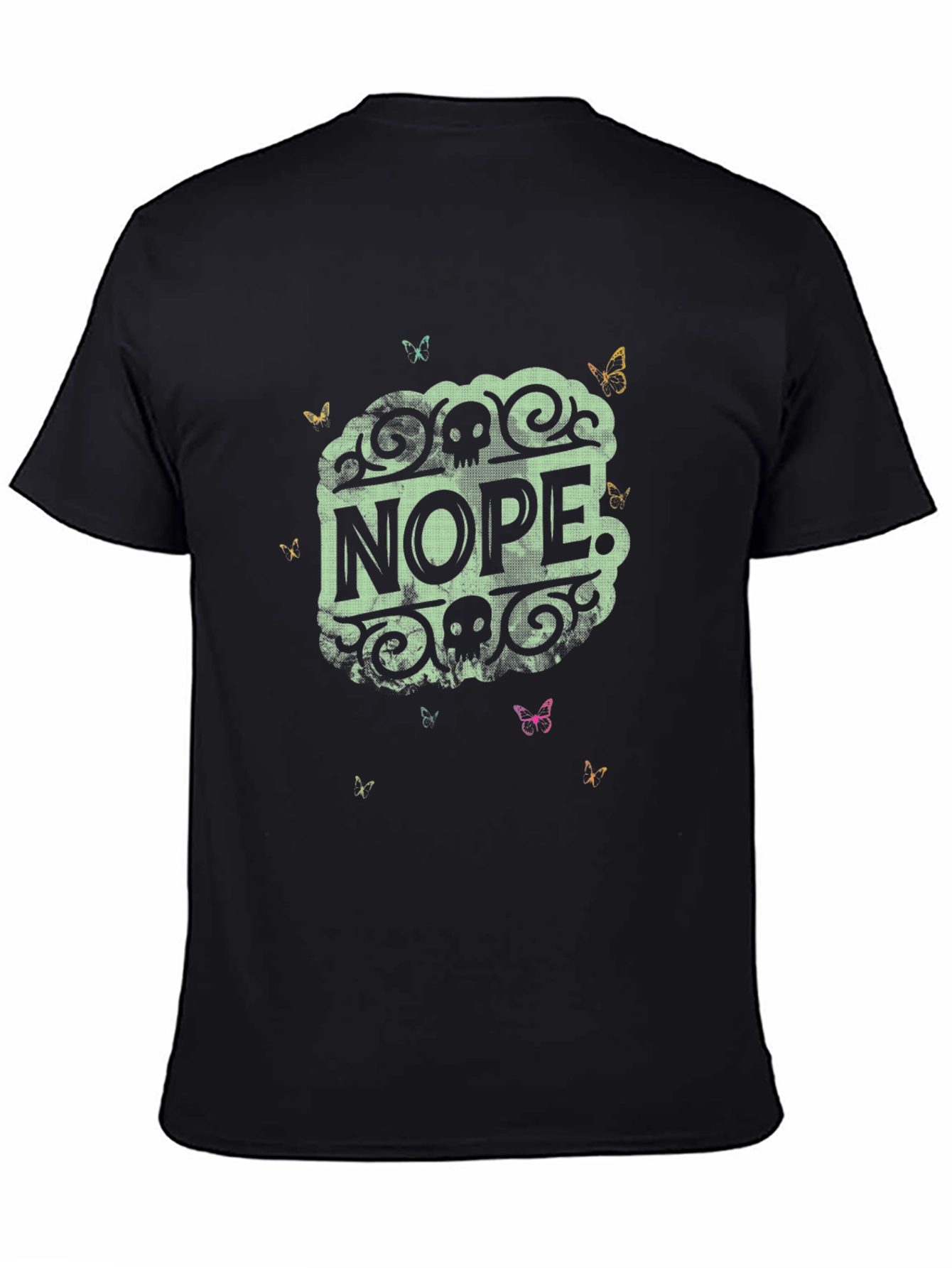 Black Nope Skull Butterfly Graphic Tee view 4