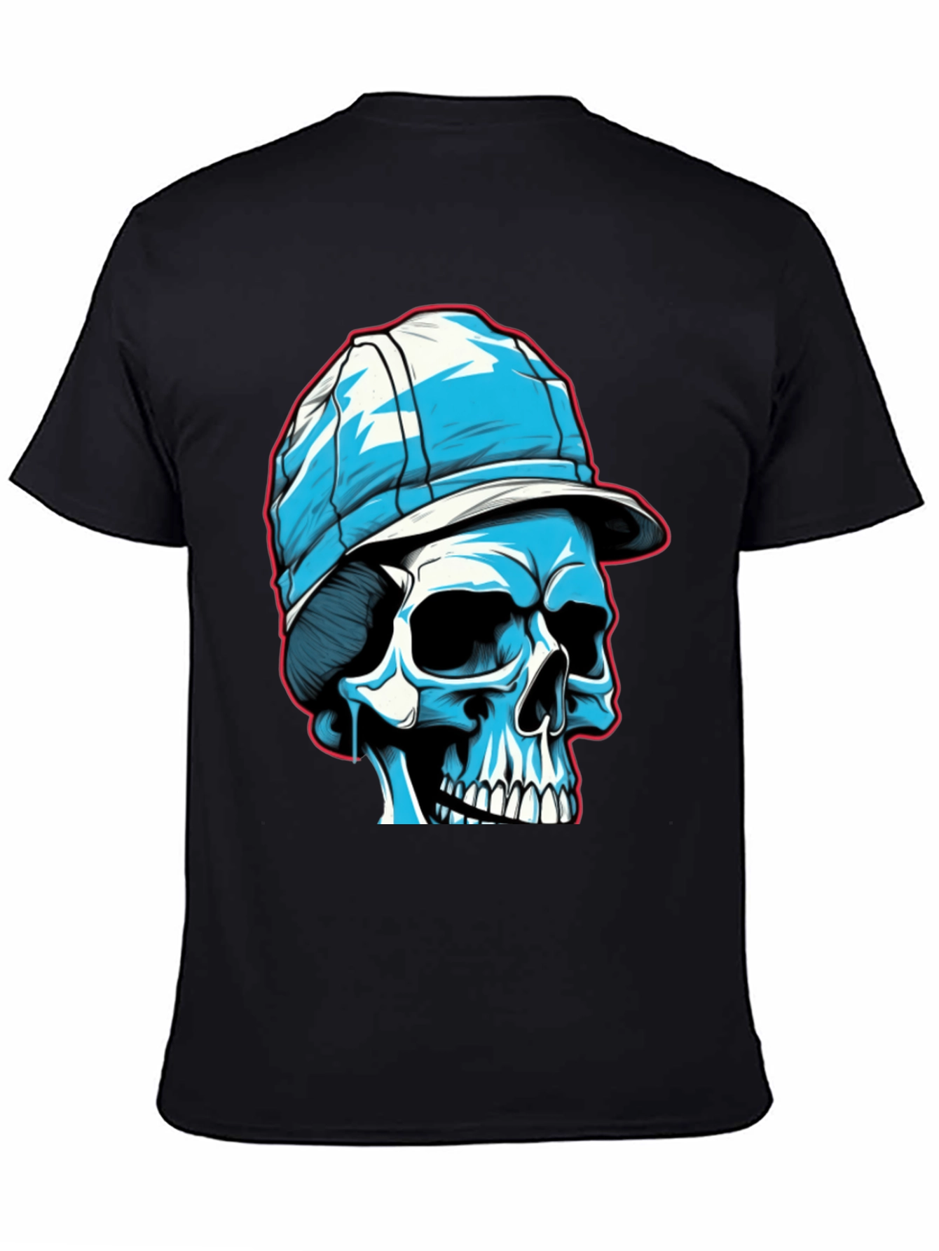 Black Skull in Cap Graphic Tee - Black Cotton Blend view 4