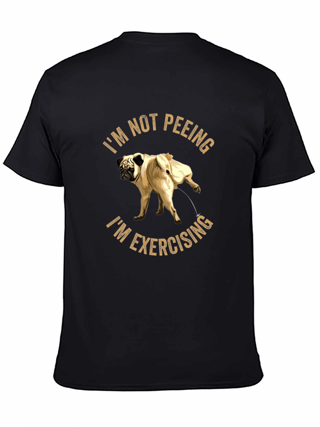 Black Funny Pug "Exercising" Black T-Shirt view 4