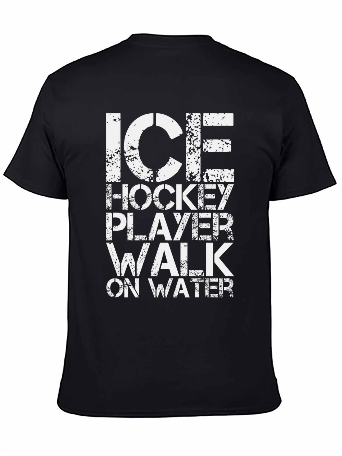 Black Ice Hockey Player Walk on Water Black T-Shirt view 4