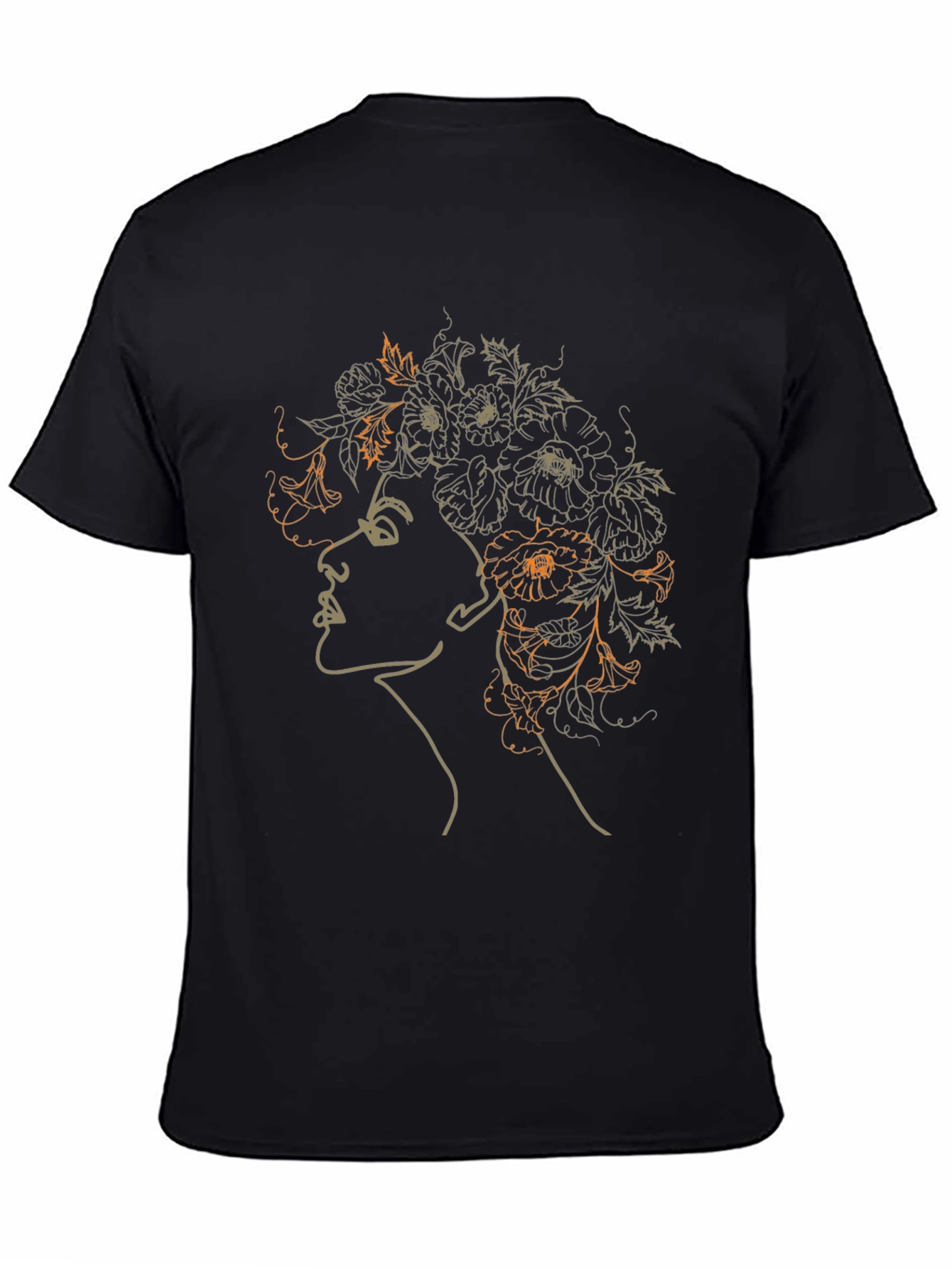 Black Floral Woman Graphic Tee - Black Cotton Casual T-Shirt view 4