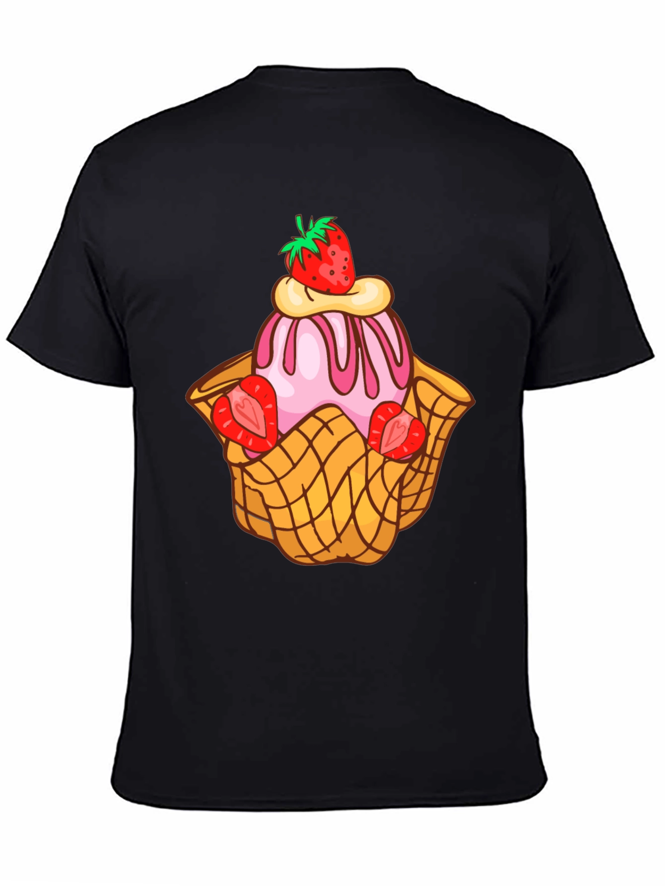 Black Strawberry Ice Cream Dessert T-Shirt view 4